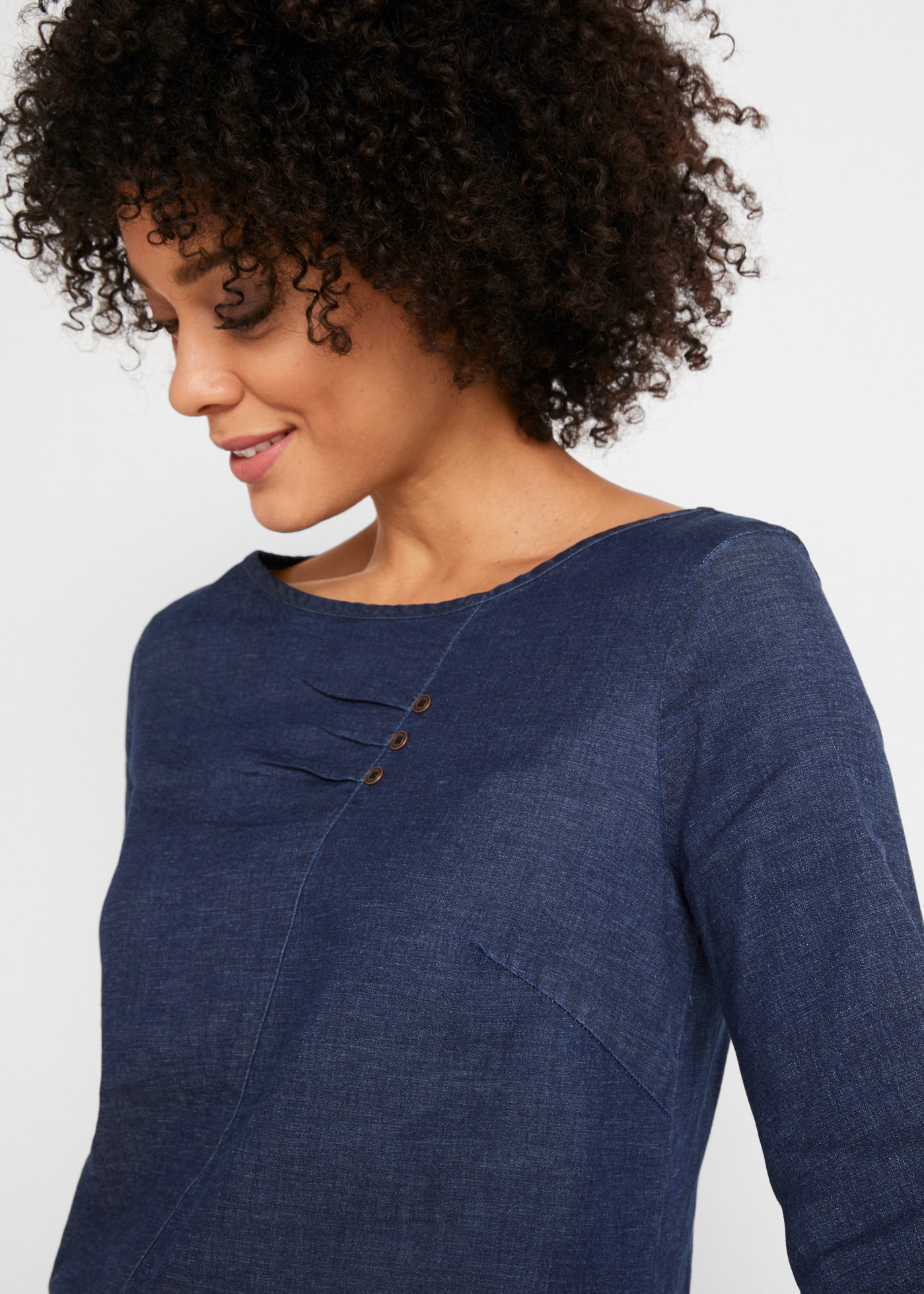 bonprix Robe en jean 1 tlg. für Frühling und Sommer, aus Baumwolle mit Elasthan, mit 3/4-Ärmeln