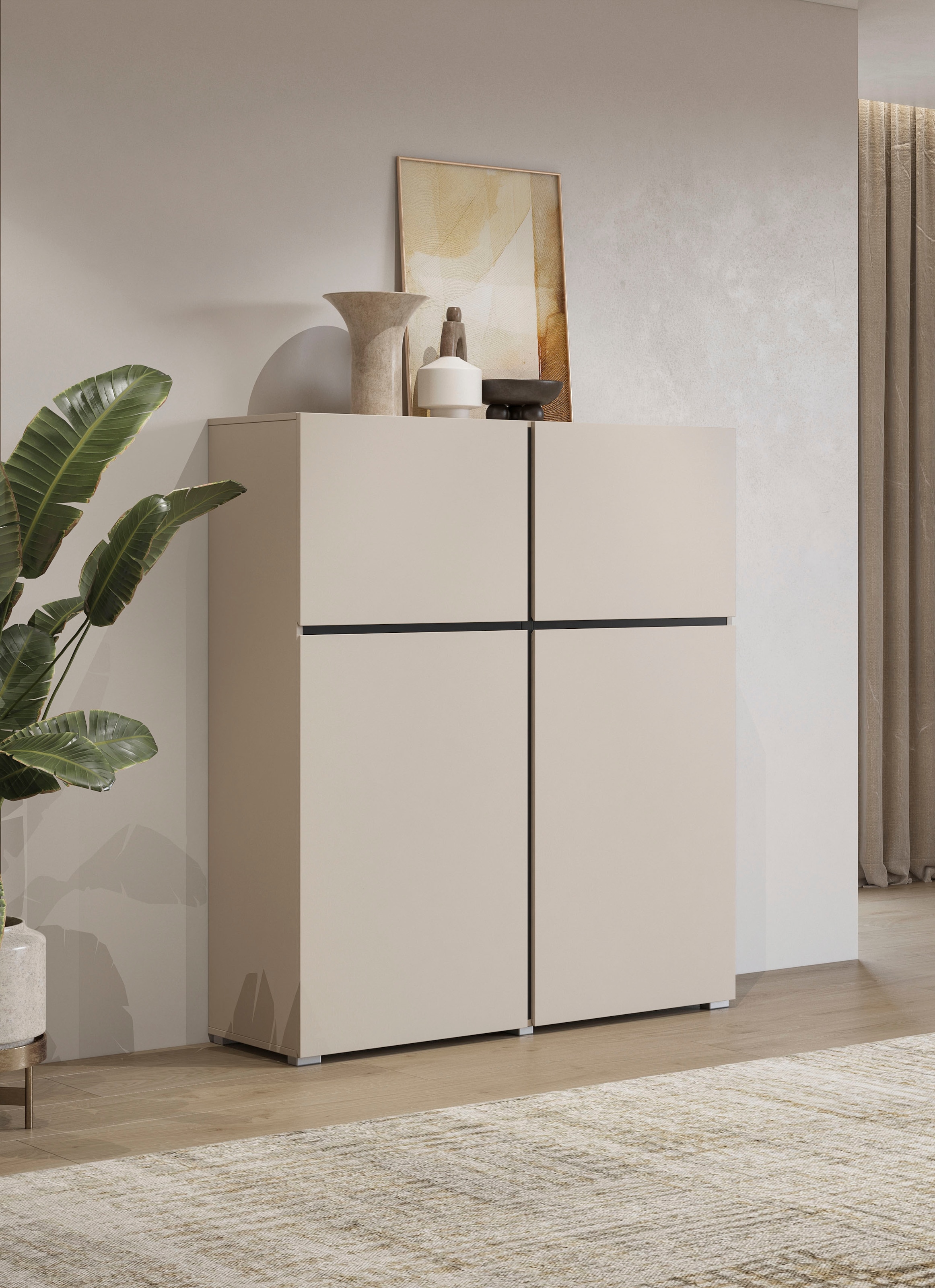 GOODproduct Hochkommode »Cross,Breite 119,5 cm, moderne grifflose Hochkommode mit 4 Türen« Hochschrank mit viel Stauraum, Einlegeböden verstellbar