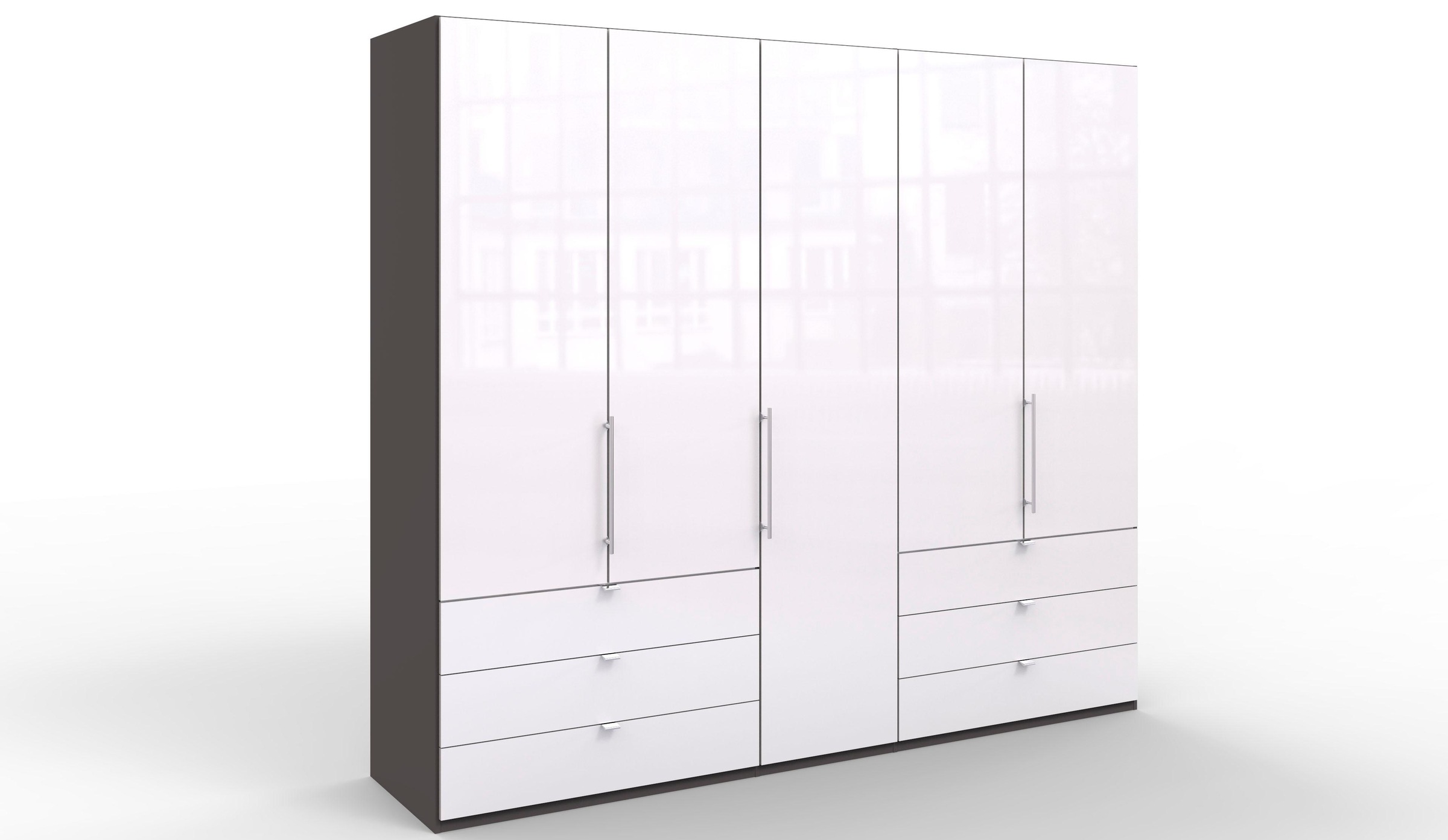 WIEMANN Falttürenschrank »Loft, Kleiderschrank, Schrank, Wäscheschrank, mit Glasfront«, (3 Breiten, 2 Höhen 216/236 cm auswählbar, MADE IN GERMANY), inkl. gepämpften Schubkästen und Türen, mit Panoramaöffnung