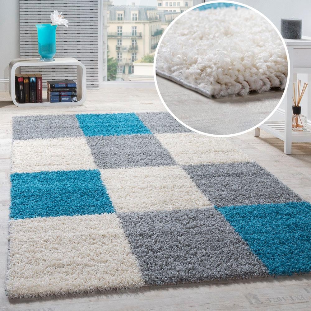 Paco Home Hochflor-Teppich »Mango 316« rechteckig 34 mm Höhe weicher Shaggy, modernes kariertes Design