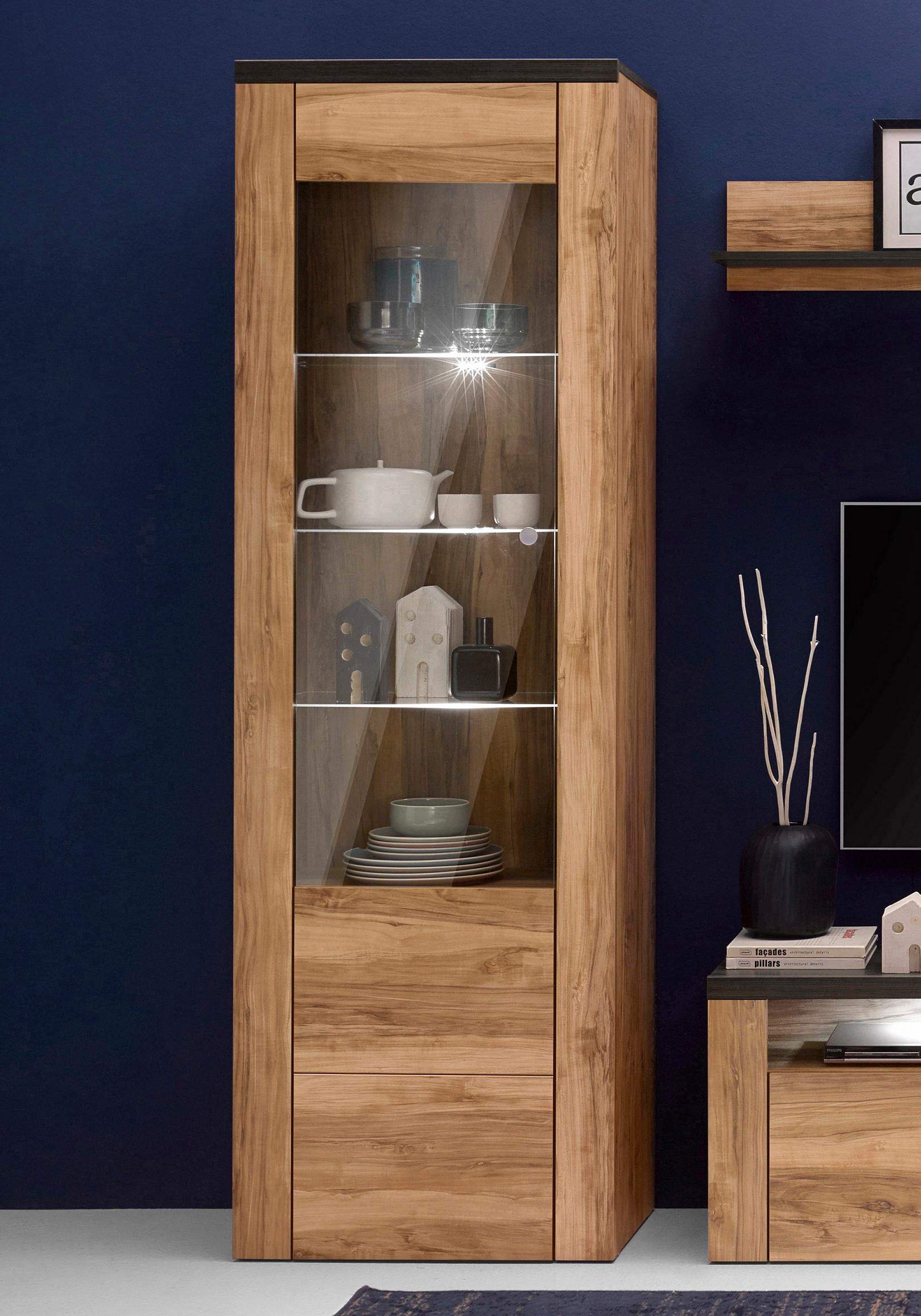 Home affaire Vitrine »Larona, zeitlose Glasvitirne, Hochschrank Höhe 205,6 cm«, Stauraumvitrine mit dekorativer Rahmenoptik