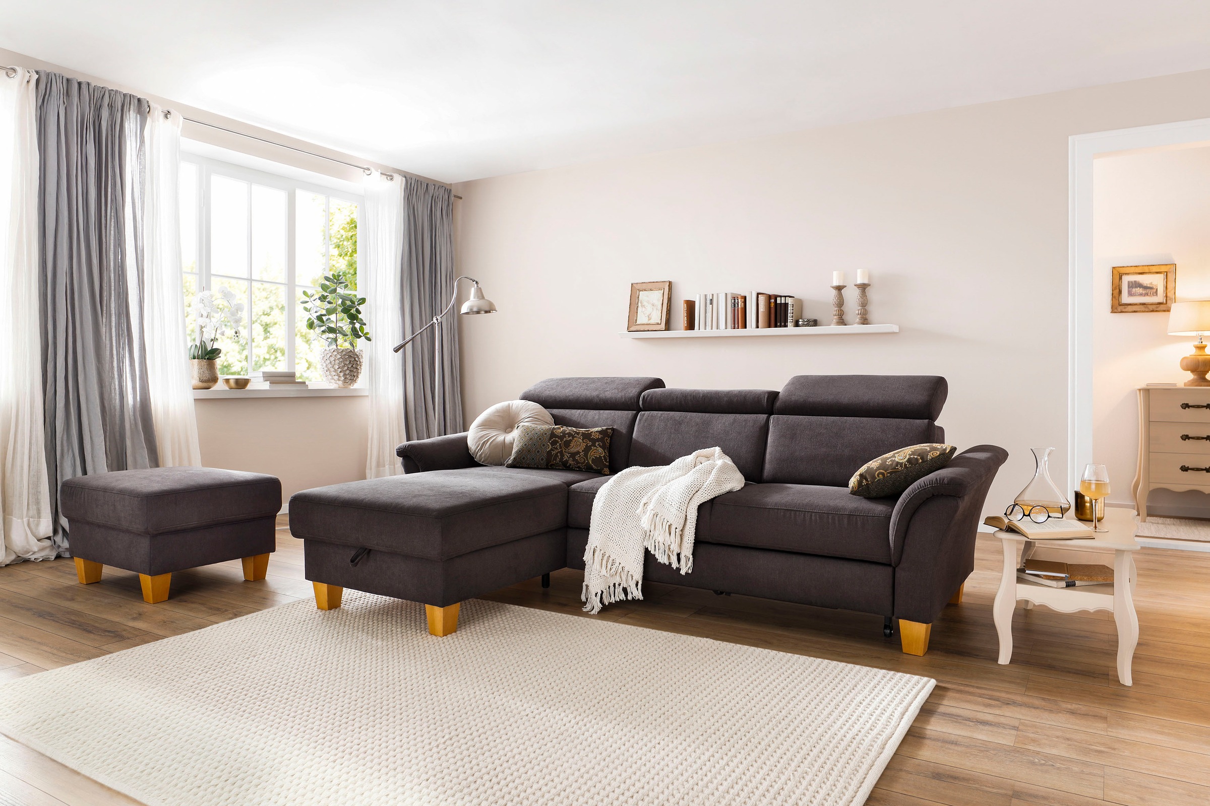 Home affaire Ecksofa »Conville L-Form«, Federkern, wahlweise mit Bettfunktion und Bettkasten bzw. Stauraum