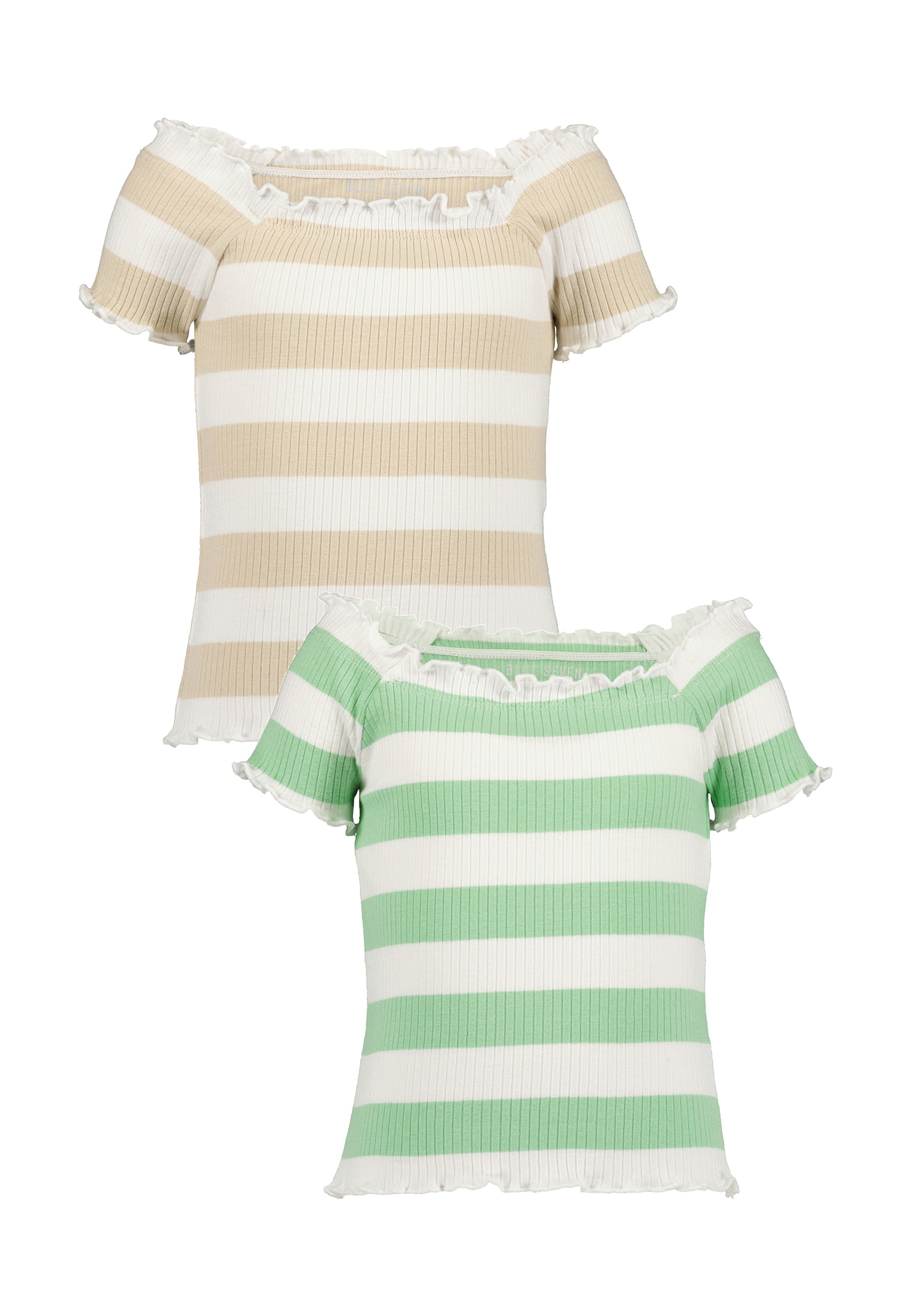 Image of Blue Seven Carmenshirt Packung, 2 Stk. mit gewellten Kanten und romantischem Carmen-Ausschnitt