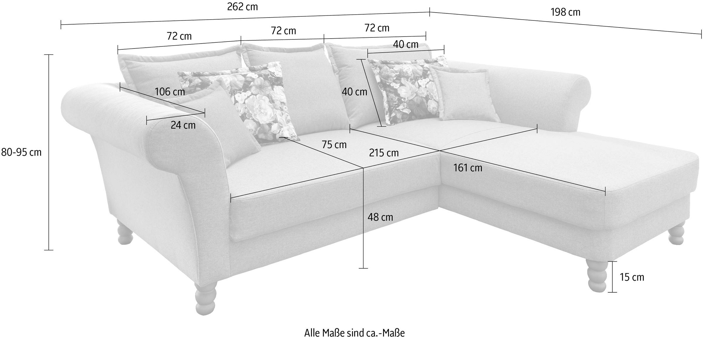 Home affaire Canapé d'angle »Tassilo Mega Polsterecke mit Kaltschaum im Sitz, bequem, L-Form« grand confort d'assise, largeur 262 cm, hauteur d'assise confortable 48 cm, intemporel et élégant