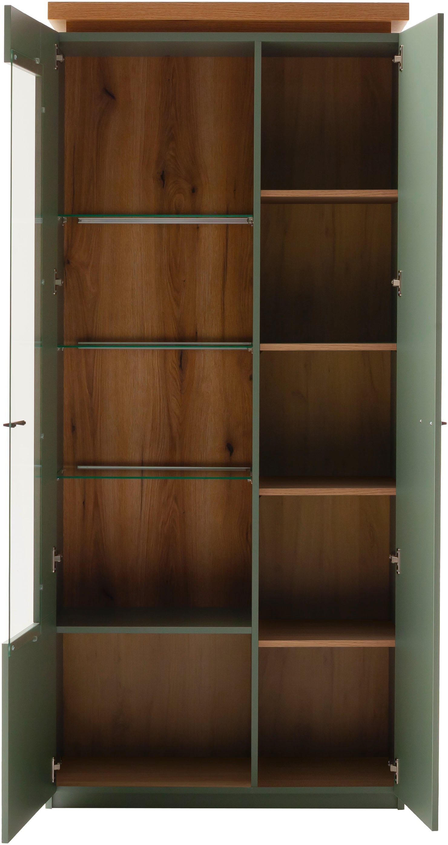 MCA furniture Vitrine »Moniz Kombi-Vitrine« 1 Stk. tlg. Standvitrine,Glasvitrine,Metallgriffe,1 Tür, 3 Glasböden, Höhe 197 cm