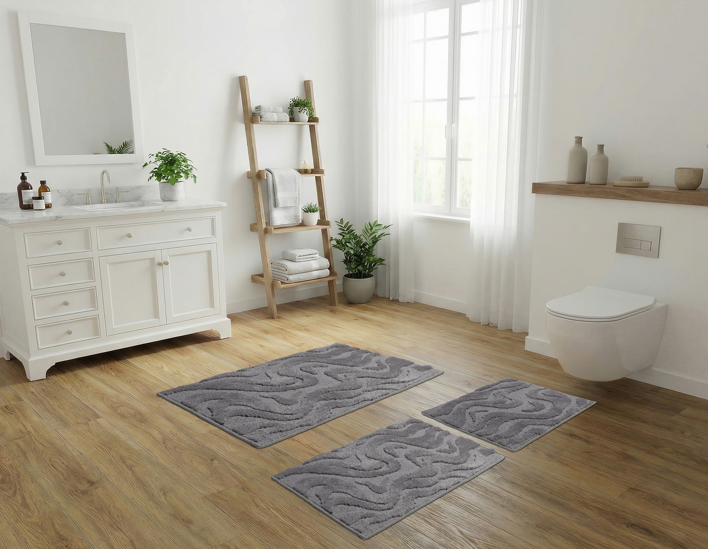 GOODproduct Badematte »Wave, Badvorleger, Badezimmer Teppich« Höhe 10 mm rutschhemmend beschichtet fussbodenheizungsgeeignet | schnell trocknend Hoch-Tief-Effekt, modernes Muster, Welle, Badteppich, Duschvorleger