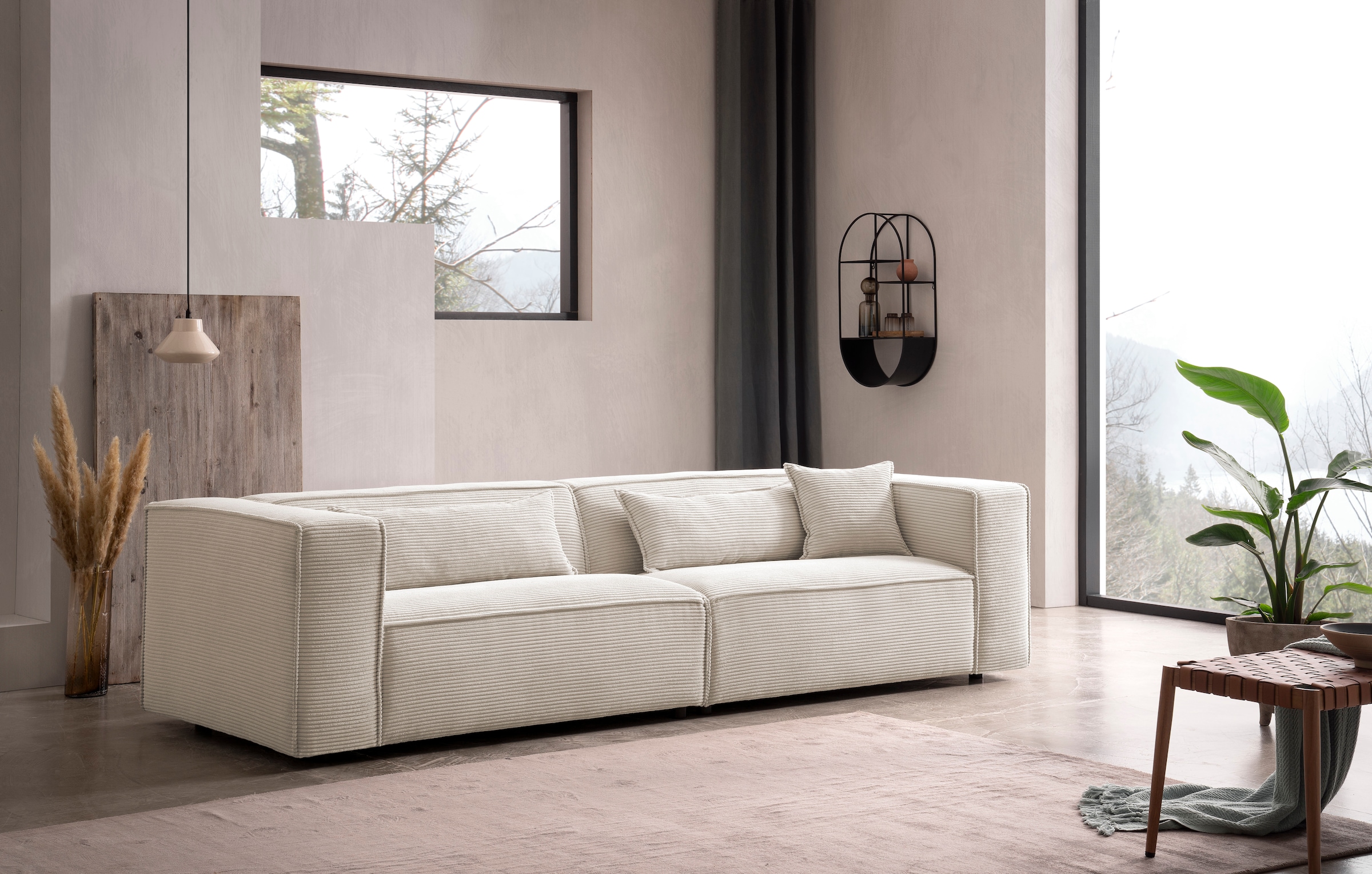 LeGer Home by Lena Gercke 3-Sitzer »PIARA, Couch mit Kedernaht, Sofa in Cord oder Leinenoptik«, schwarze Füsse, bequemer Sitzkomfort