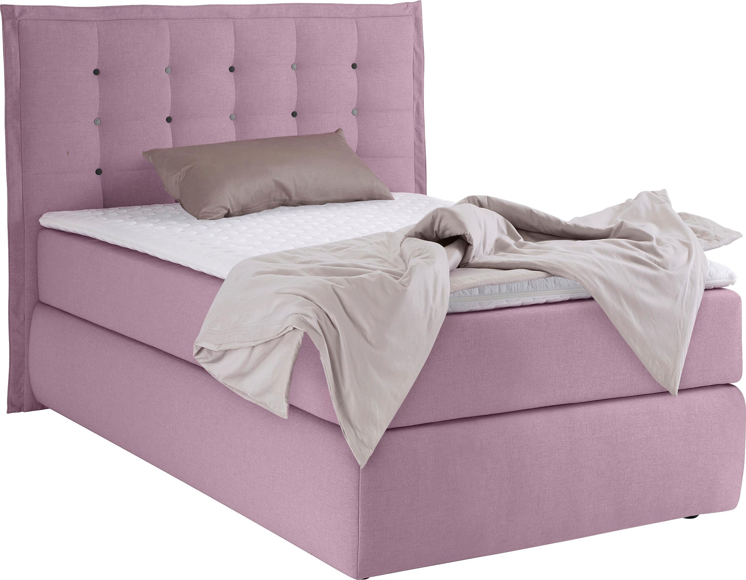 Home affaire Boxspringbett »Sagres« Kopfteil mit 2farbiger Flatterbiese und zweifarbigen Knöpfen