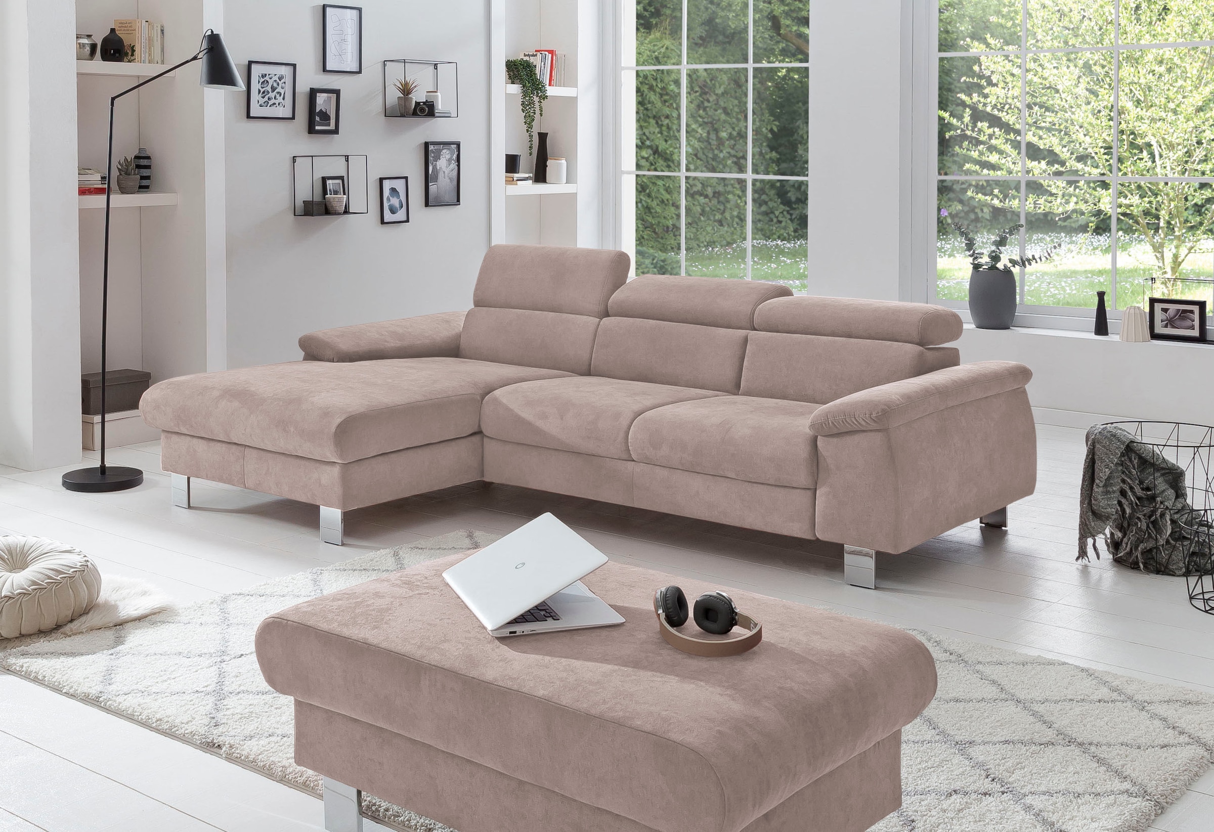 COTTA Canapé d'angle »Komaris L-Form, B: 244 cm« mit Kopfteilverstellung, optional Bettfunktion, Bettkasten & Licht
