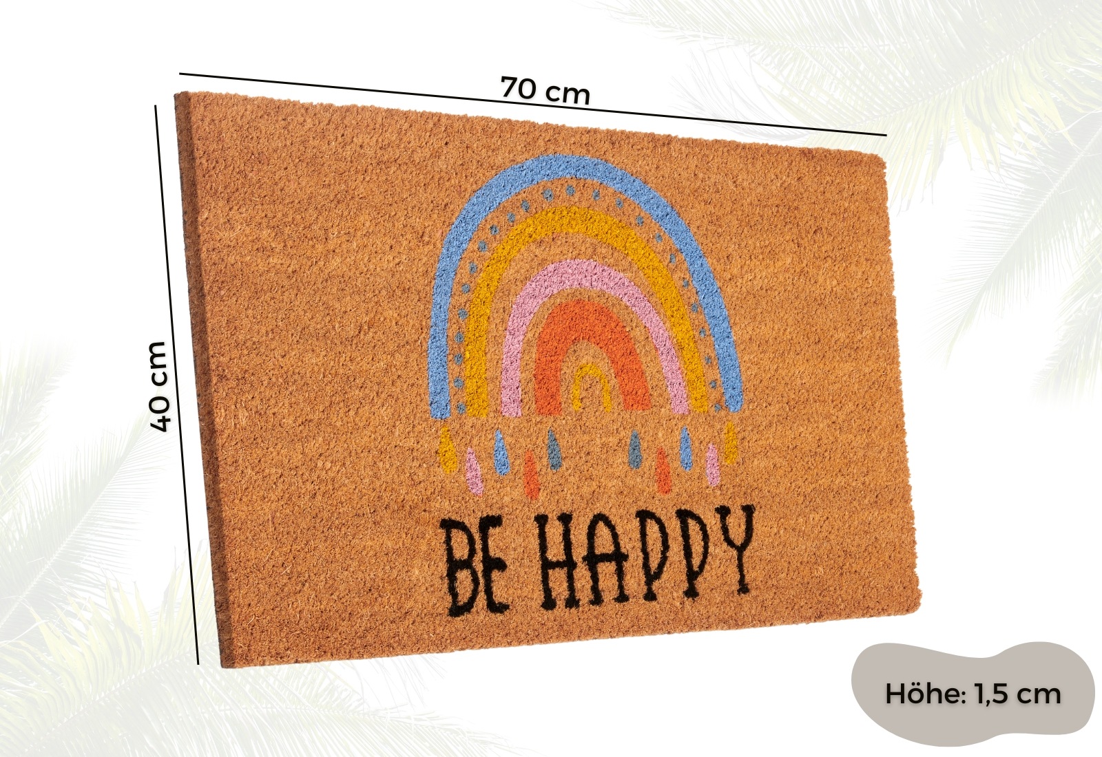 HANSE Home Fussmatte »Kokos Be Happy, Türmatte«, rechteckig, 15 mm Höhe, Schmutzfangmatte, Rutschfest, Outdoor, Innen, Aussen, Kokosmatte, Flur