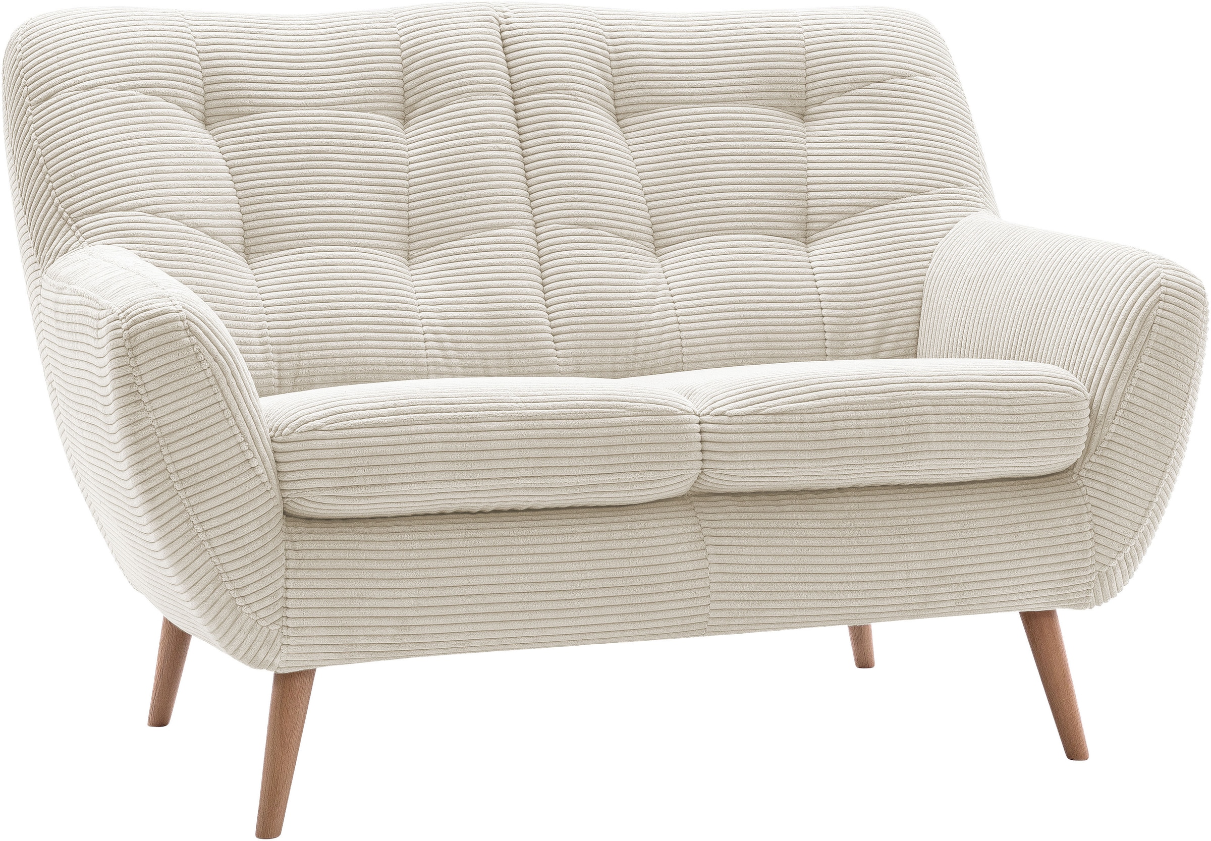 exxpo - sofa fashion 2-Sitzer »Scandi, bequem, aufwendige Rückenpolsterung für mehr Sitzkomfort« akuelle Farben in hochwertige Bezugsqualitäten, Holzfuss