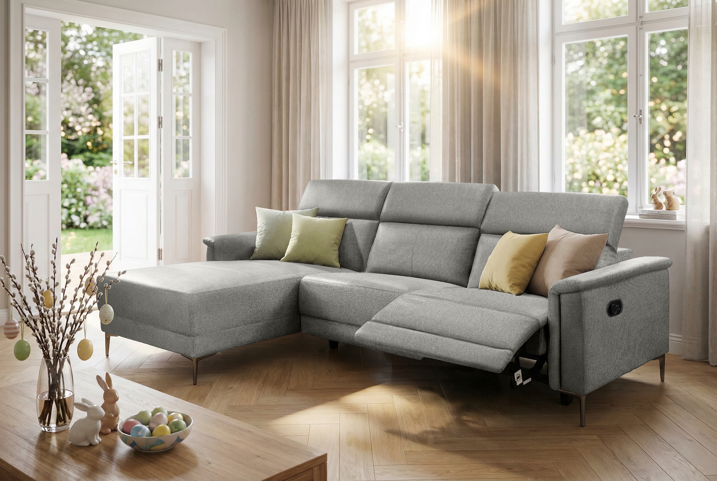 GOODproduct Canapé d'angle »LUND, Struktur-Bezug, L-Form, 261cm, man. /elektr. Relaxfunktion« également avec connexion USB A/C ainsi que réglage de la tête de lit
