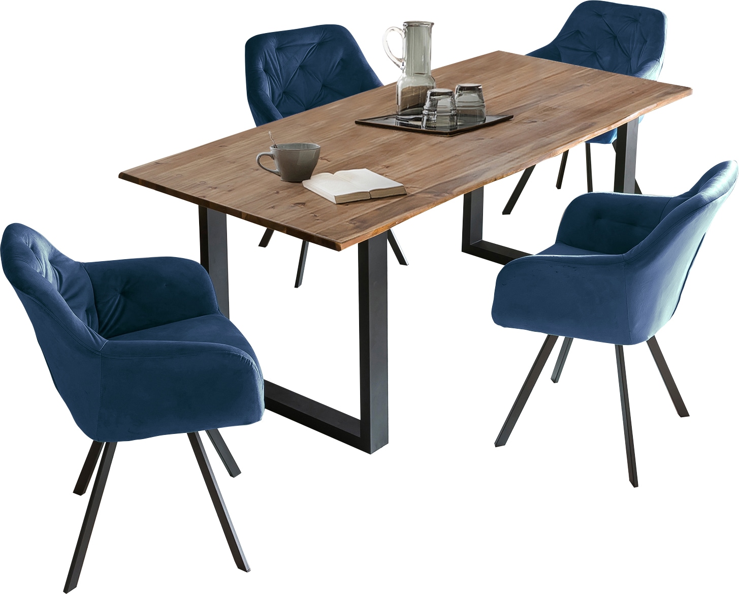 SalesFever Essgruppe, (Set, 5 tlg.), Stühle mit 360° Drehplatte unter der Sitzfläche, mit echter Baumkante