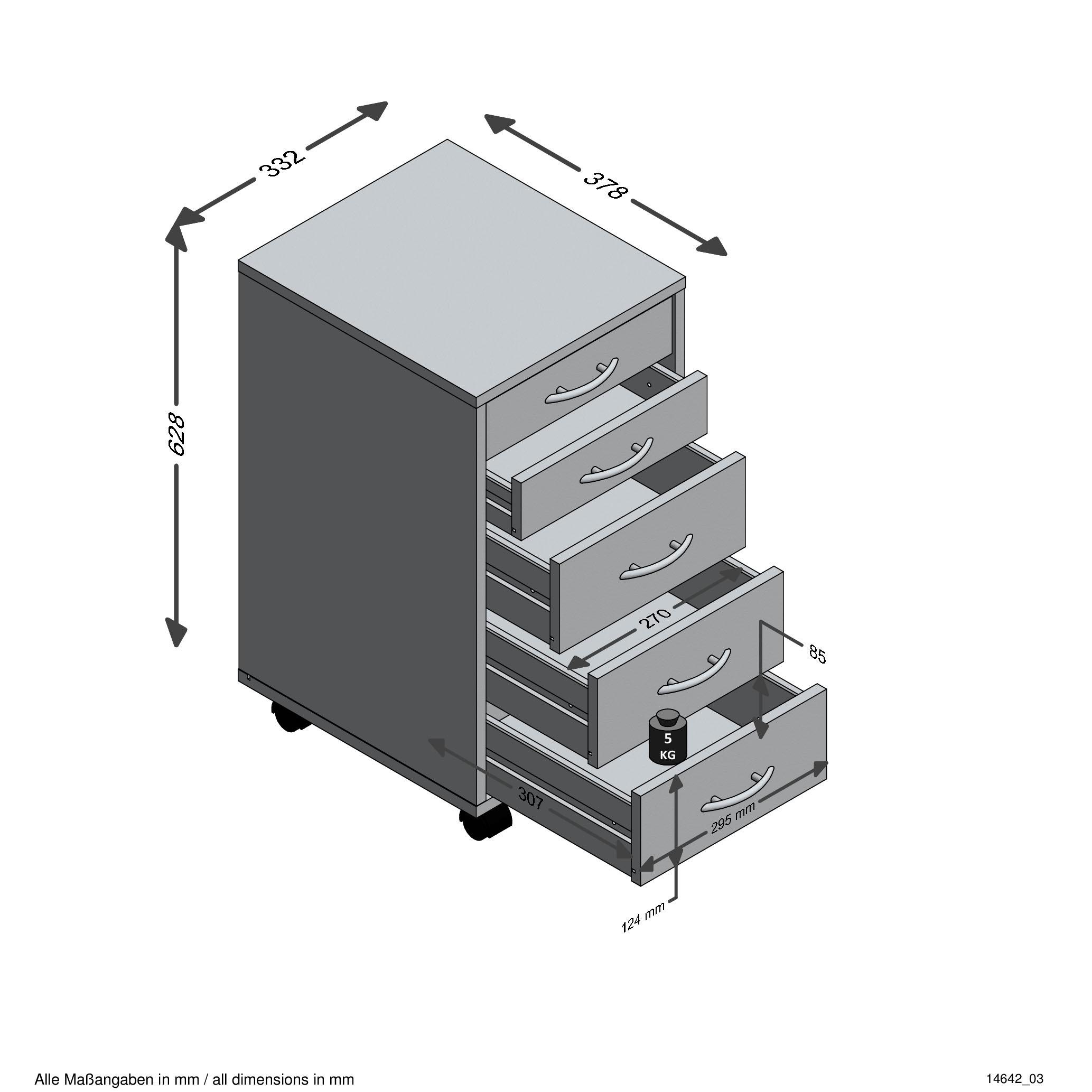 FMD Rollcontainer »Freddy«, Büroaufbwahrung mit 5 Schubkästen auf Rollen, 63 cm hoch