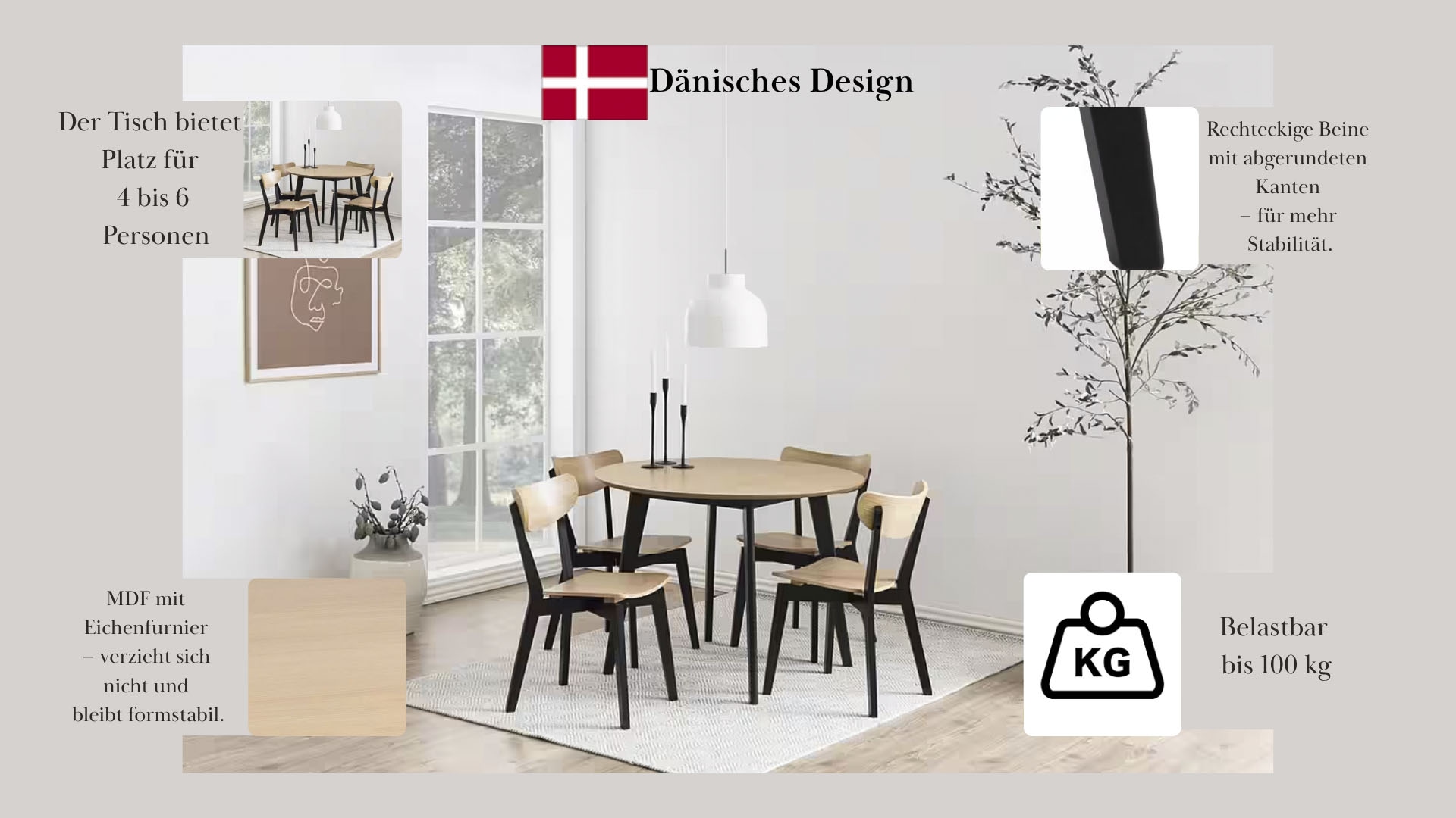 ACTONA GROUP Esstisch »Roxby rund Ø105 – kompakt, robust & pflegeleicht, zeitloses Design« Küchentisch, OTTOs Choice, 1 Stk. tlg. Roxby Esstisch rund, mit Eiche Furnier Ø 105 cm