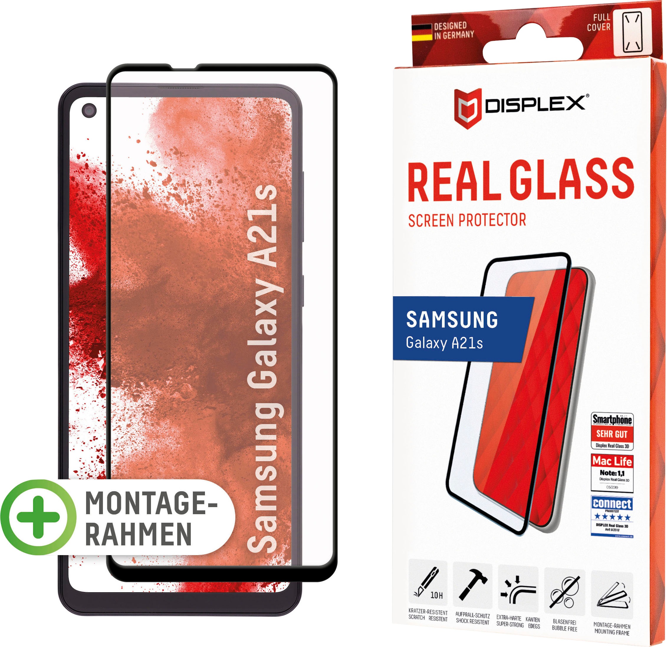 Image of Displex Displayschutzfolie »DISPLEX Real Glass Panzerglas für Samsung Galaxy A21s (6,5"), 10H Tempered Glass, mit Montagerahmen, Full Cover«, für Galaxy A21S bei Ackermann Versand Schweiz