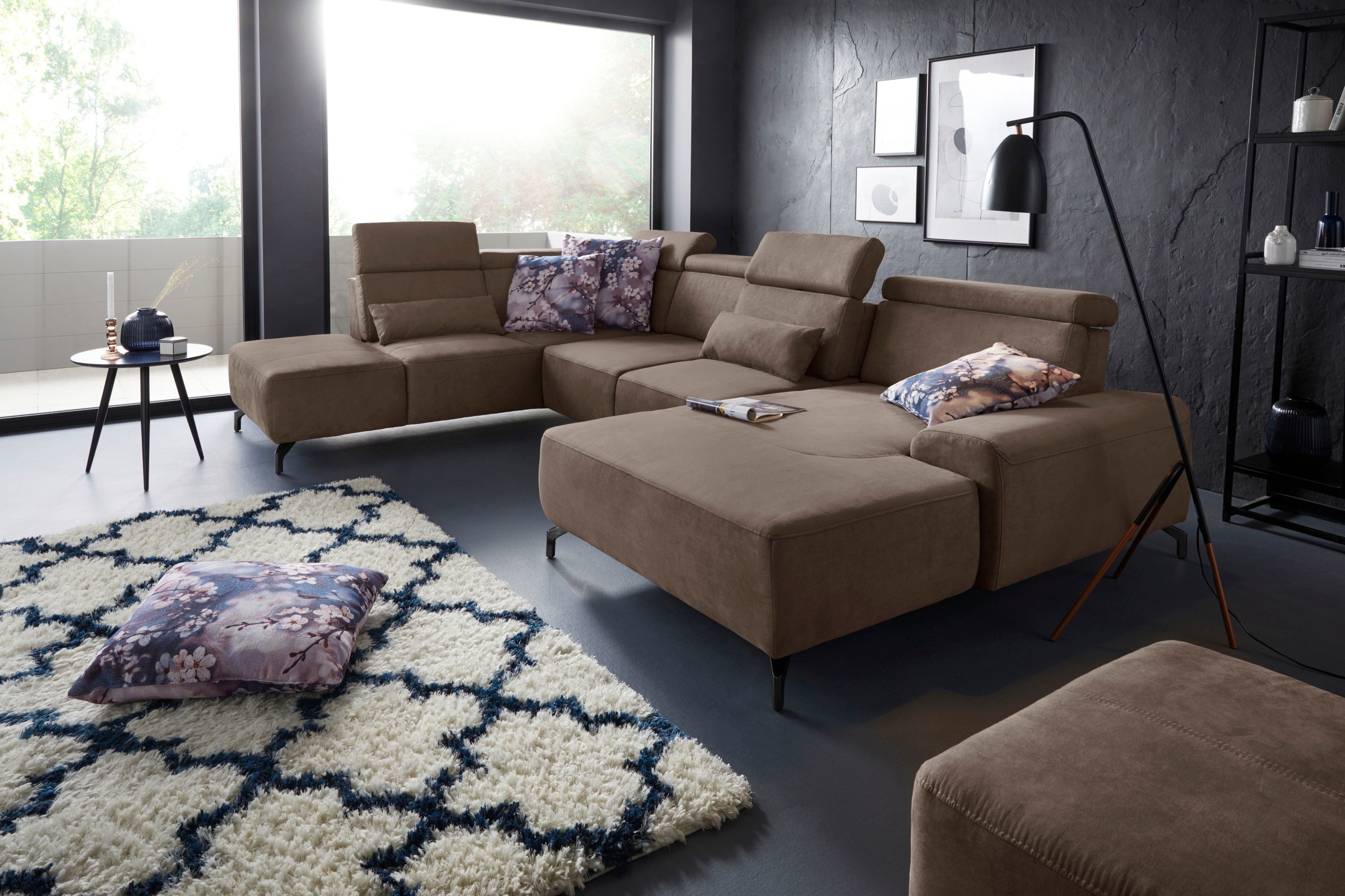 sit&more Wohnlandschaft »Gizeh U-Form«, 12 cm Fusshöhe, inklusive Sitztiefenverstellung und Kopfteilverstellung