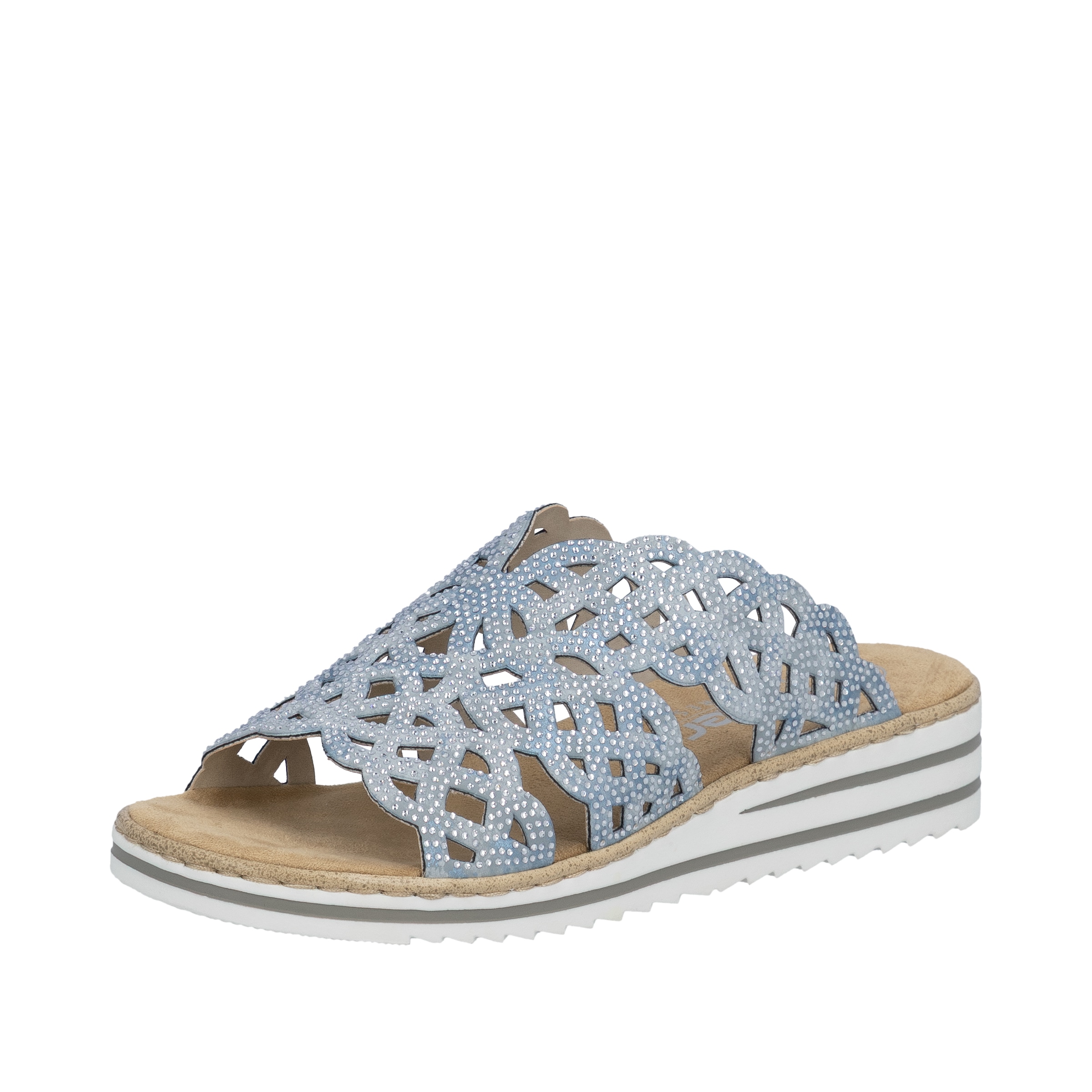 Image of Rieker Pantolette Sommerschuh, Strandschuh, Hausschuh, Keilabsatz, mit Strass-Steinchen