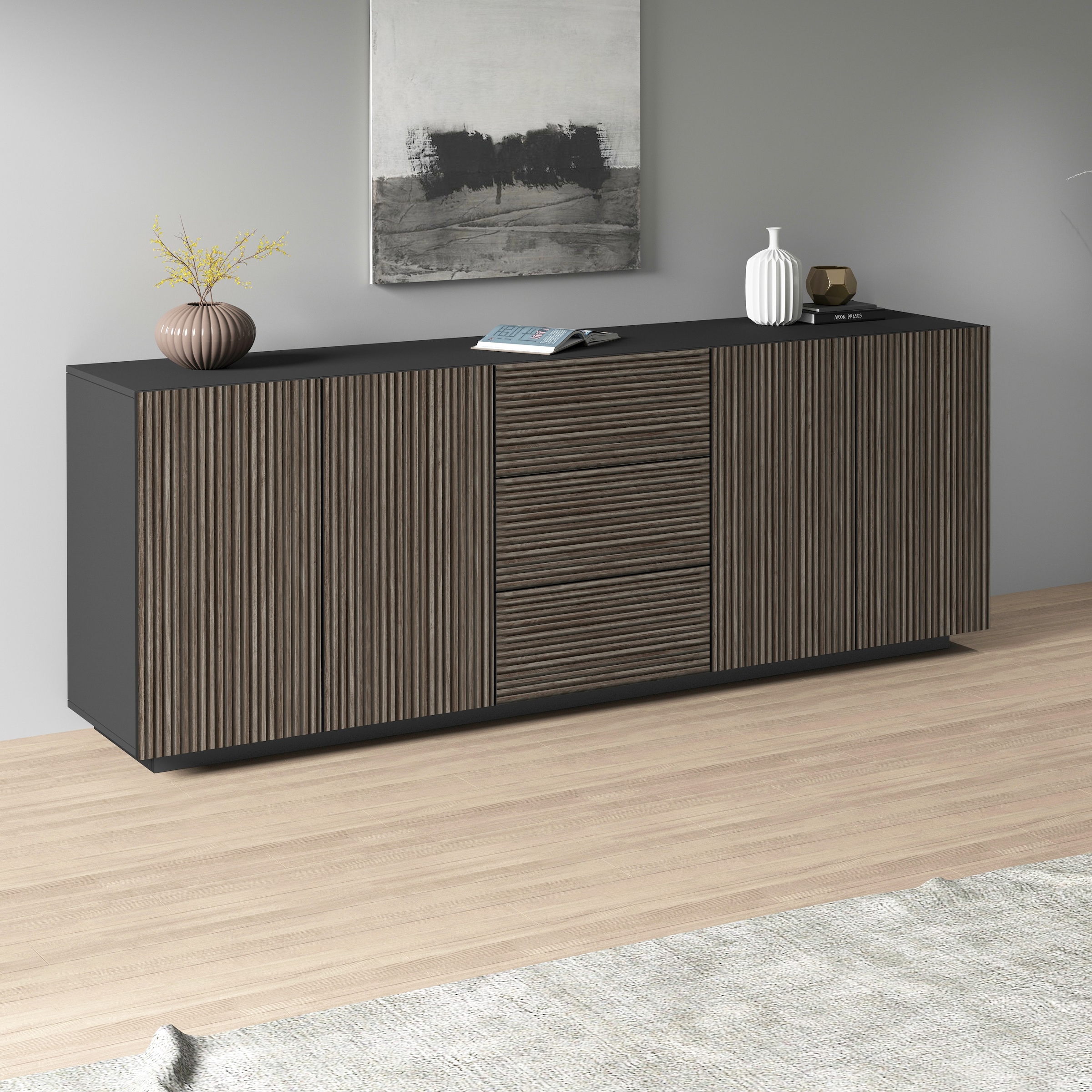 INOSIGN Sideboard »Vega Sideboard,Kommode,220 cm«, mit 4 Türen und 3 Schubladen,Fronten mit Rillen-Optik