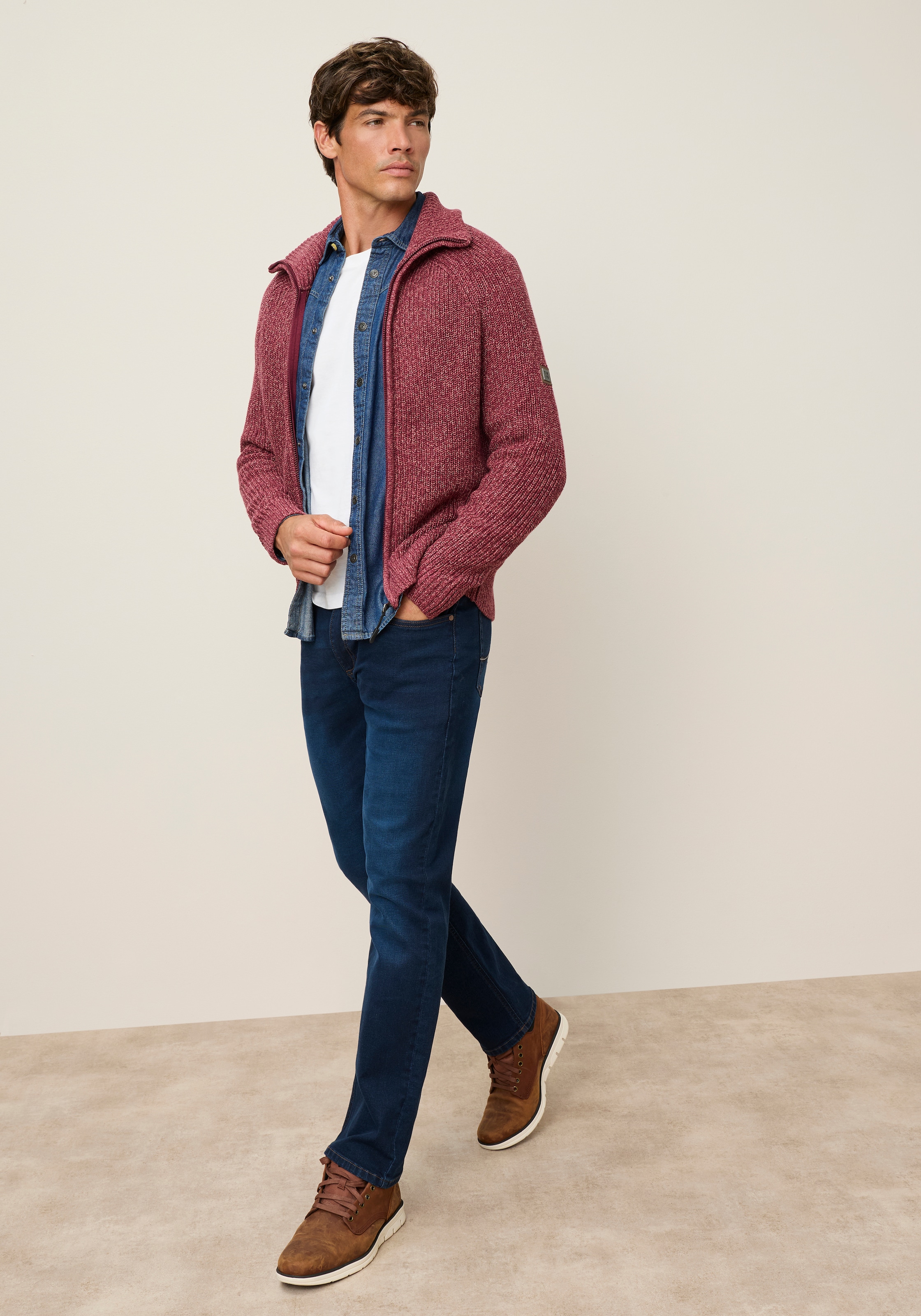 Man's World Veste en tricot »Mit Stehkragen & Reissverschluss melierte Optik« coupe régulière, avec manches raglan