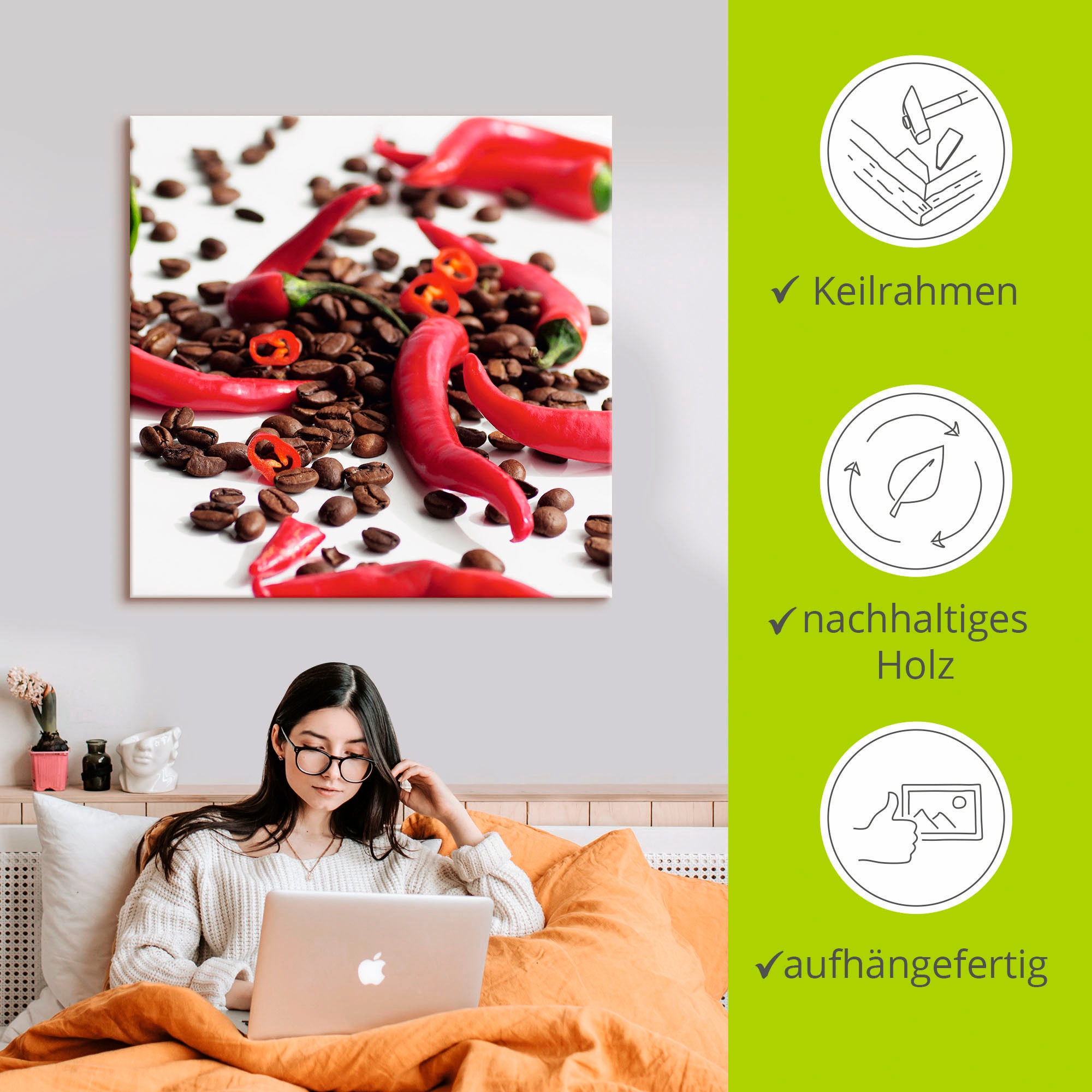 Artland Wandbild »Frische Chili auf Kaffee«, Lebensmittel, (1 St.), als Leinwandbild, Poster in verschied. Grössen