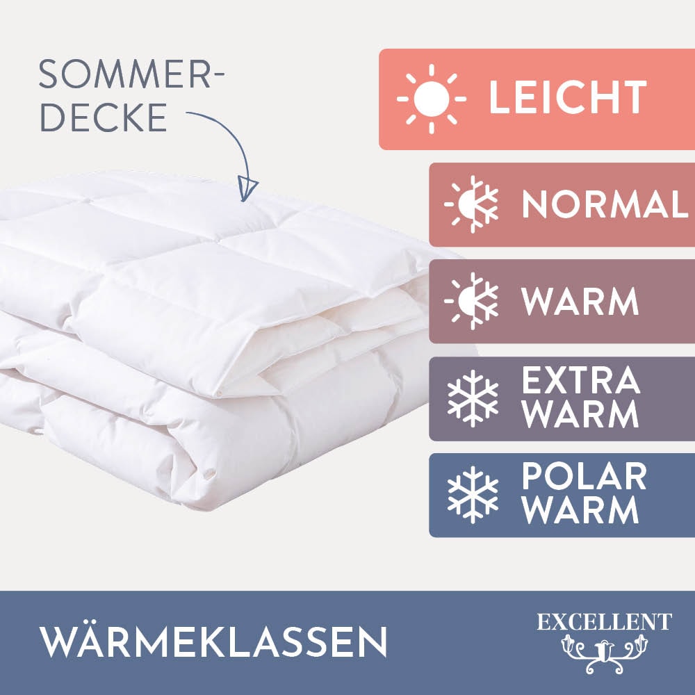 Excellent Gänsedaunenbettdecke »Davos, Bettdecken für Sommer und Winter, Decke«, leicht, Füllung 100% Gänsedaunen, Bezug 100% Baumwolle, (1 St.), Bettdecke 135x200 cm, 155x220cm und weitere Grössen, Made in Germany