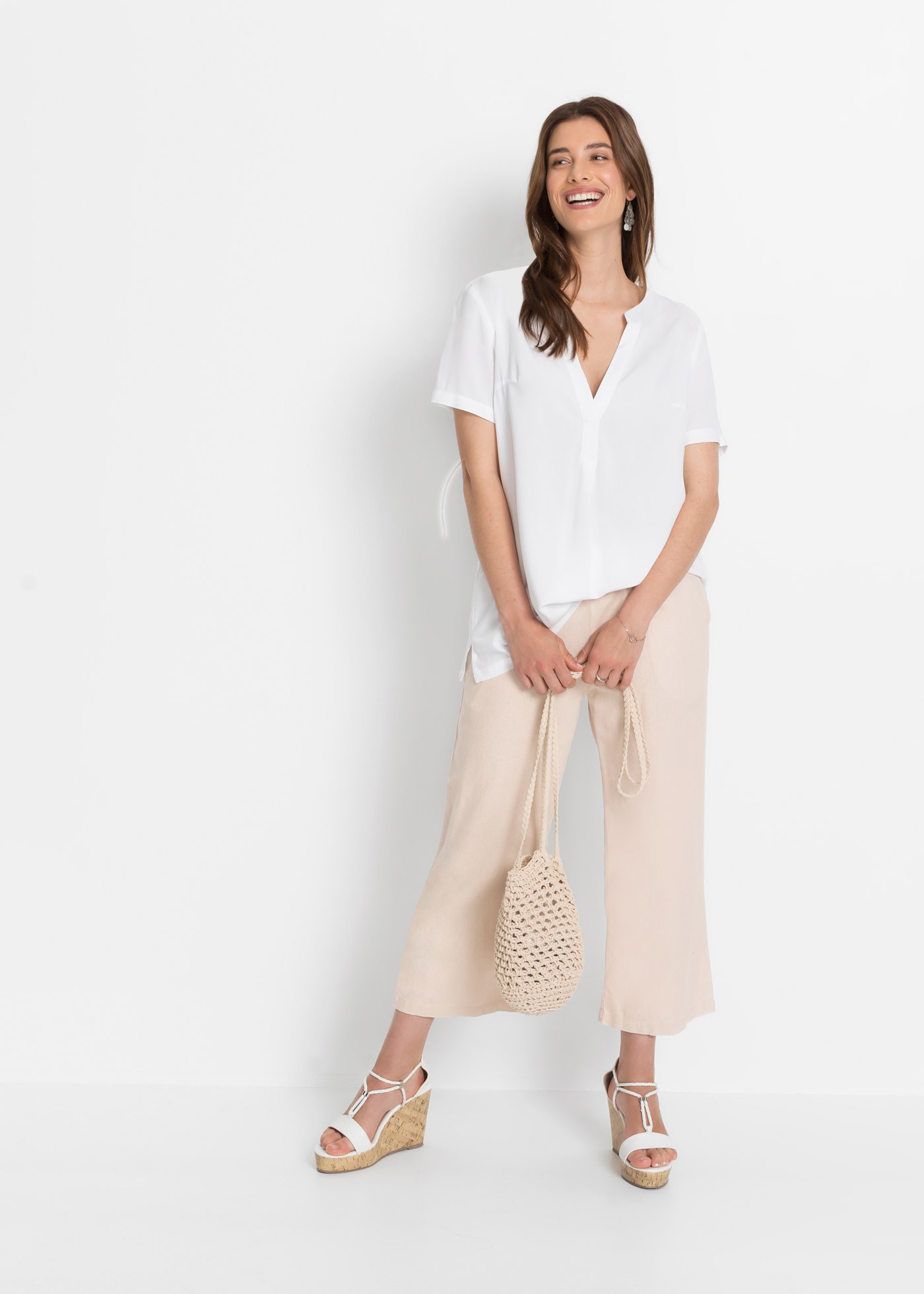 bonprix Tunique longue gerader Schnitt, mit kurzem Arm, mit Henleykragen, aus Viskose