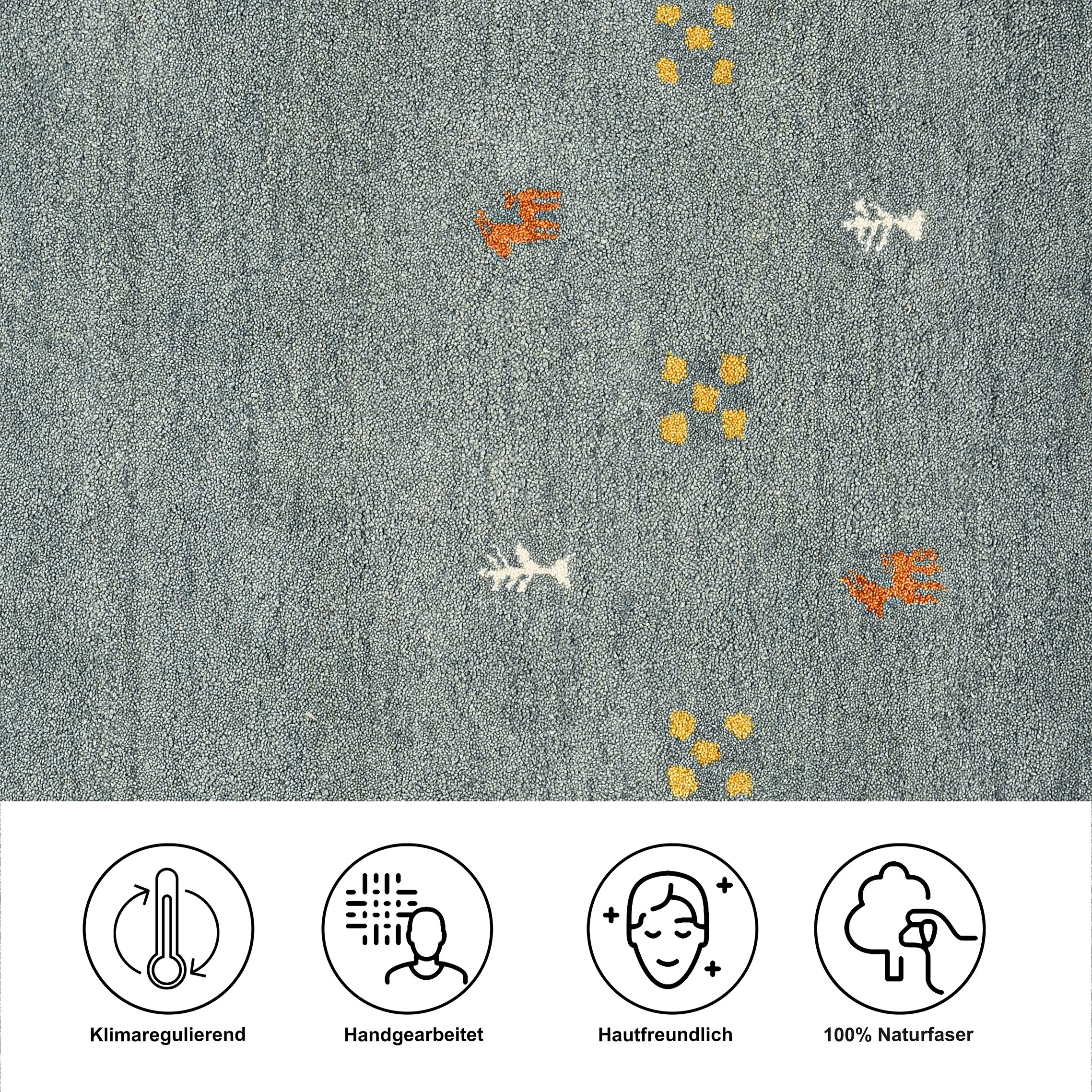 THEKO Wollteppich »Gabbeh Motiv, Handgefertigt, Teppich, Tiermotiv,  reine Wolle« rechteckig 14 mm Höhe reine Wolle, handgewebt, Wohnzimmer, Schlafzimmer, Esszimmer