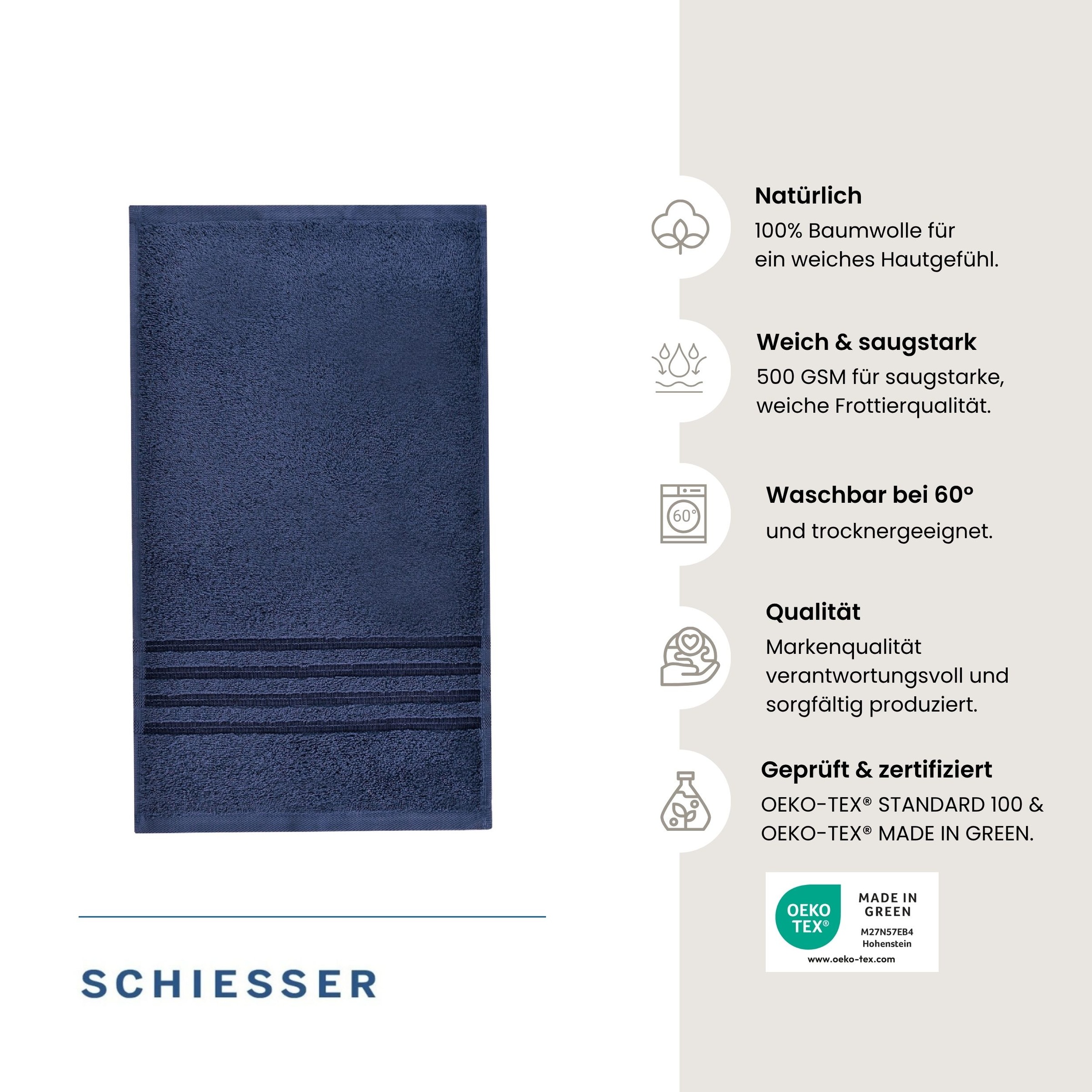 Schiesser Gaestehandtuecher "Milano aus 100% Baumwolle mit eleganter Bordüre in Hoch-Tief-Optik" OEKO-TEX MADE IN GREEN