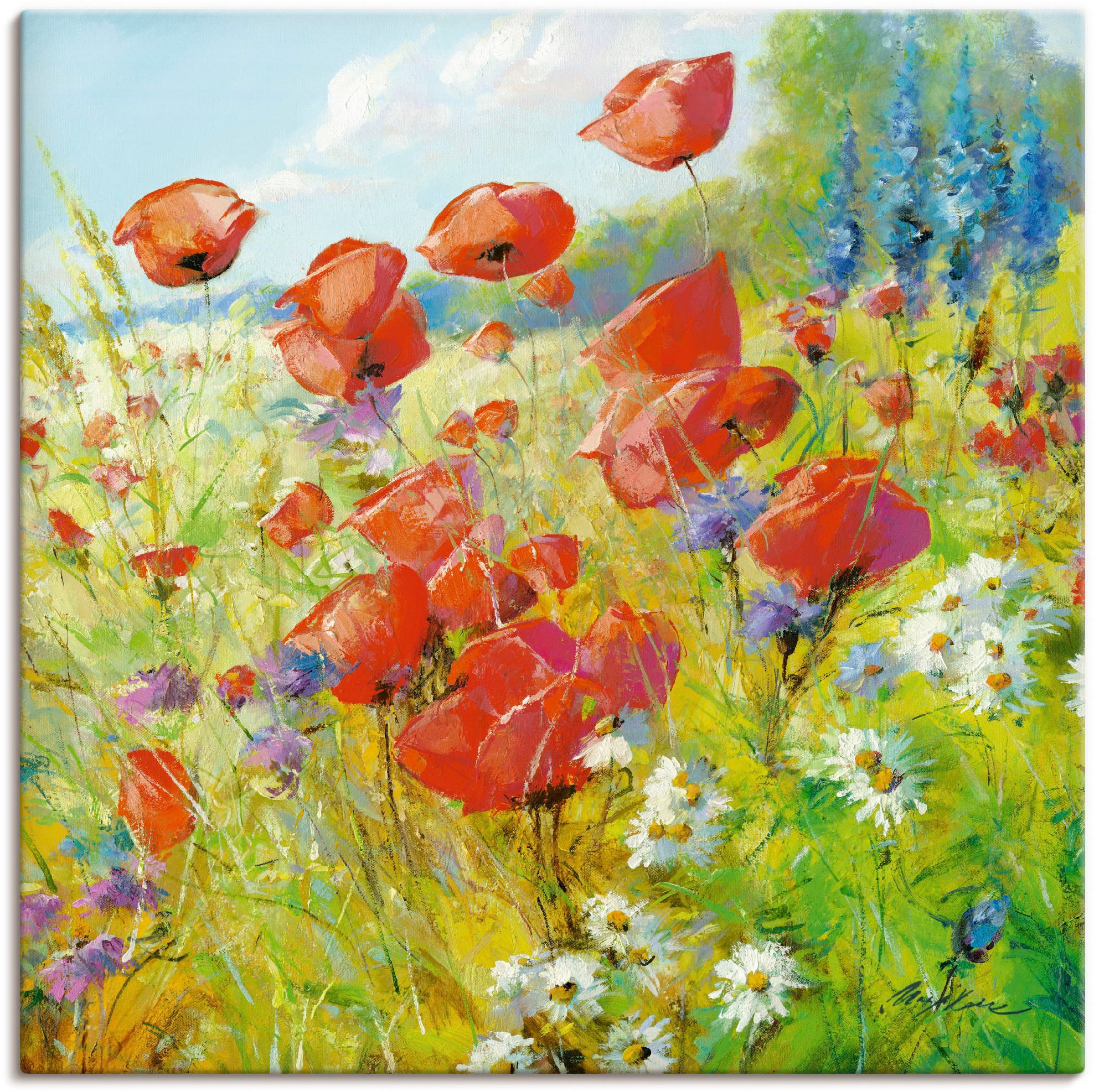 Image of Artland Leinwandbild "Sommerwiese mit Mohnblumen" Blumenwiese 1 Stk. tlg. auf Holzrahmen gespannt