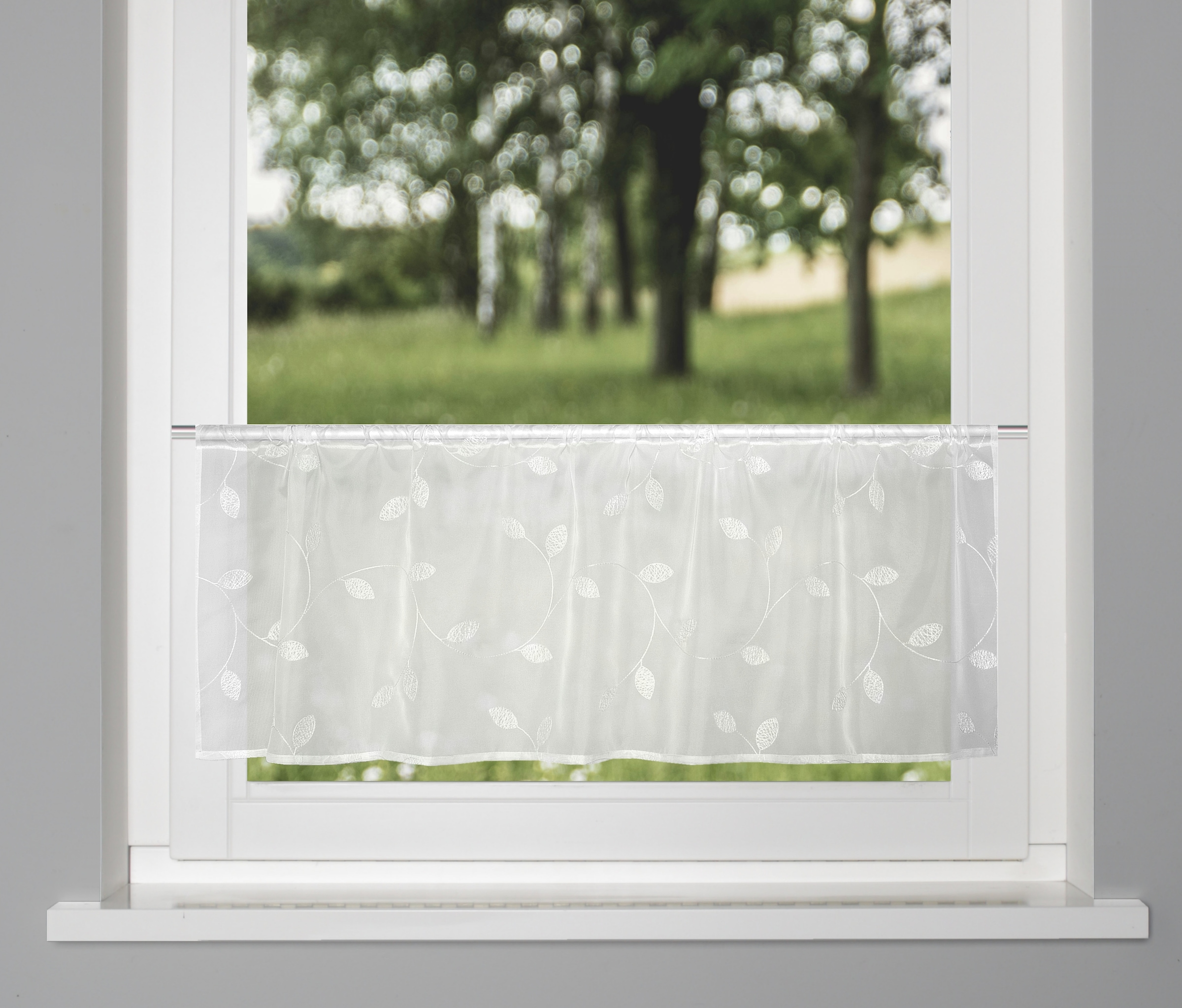 Image of HOME WOHNIDEEN Scheibengardine "SHARY" Stangendurchzug 1 Stk. tlg. Cafehaus Voile bestickt