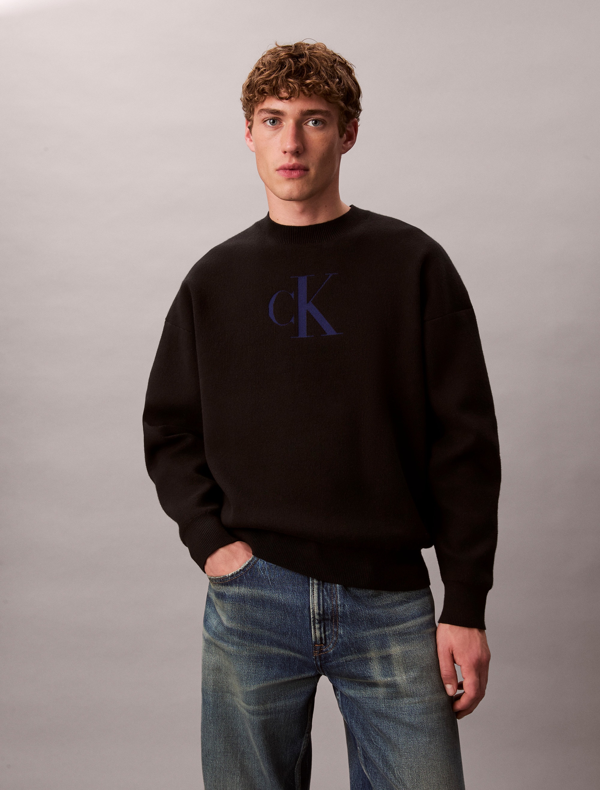 Image of Calvin Klein Jeans Rundhalspullover "LS CTTN CASHMERE 3D LOGO CRWNK S" Mit Rundhalsausschnitt, regular fit
