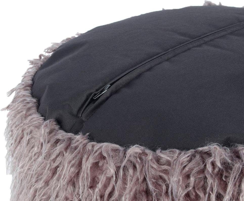 Kayoom Pouf »Fellpouf Bobtail 125, Fellhocker in zweifarbigem Design«, (1 St.), modern, dekorativ, kindersicherer Reissverschluss an der Unterseite