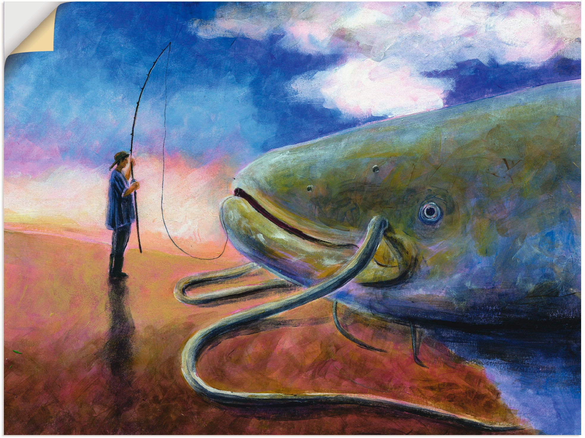 Artland Wandbild »Einen dicken Fisch an Land ziehen«, Wassertiere, (1 St.), als Leinwandbild, Wandaufkleber in verschied. Grössen