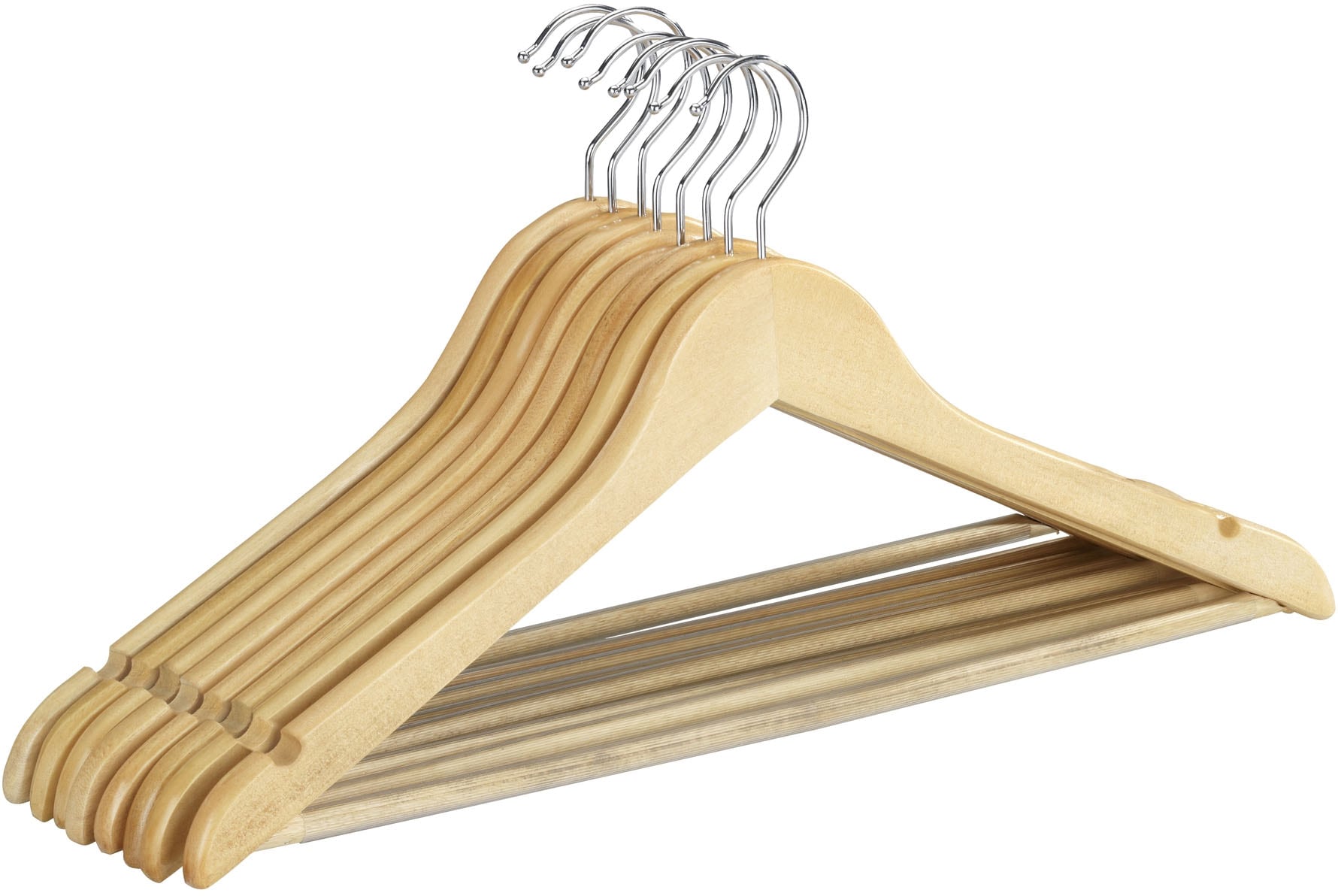 Image of WENKO Kleiderbügel "Modell Eco" für Garderobe & Kleiderschrank, mit Hosensteg & Rockeinkerbung, Holz