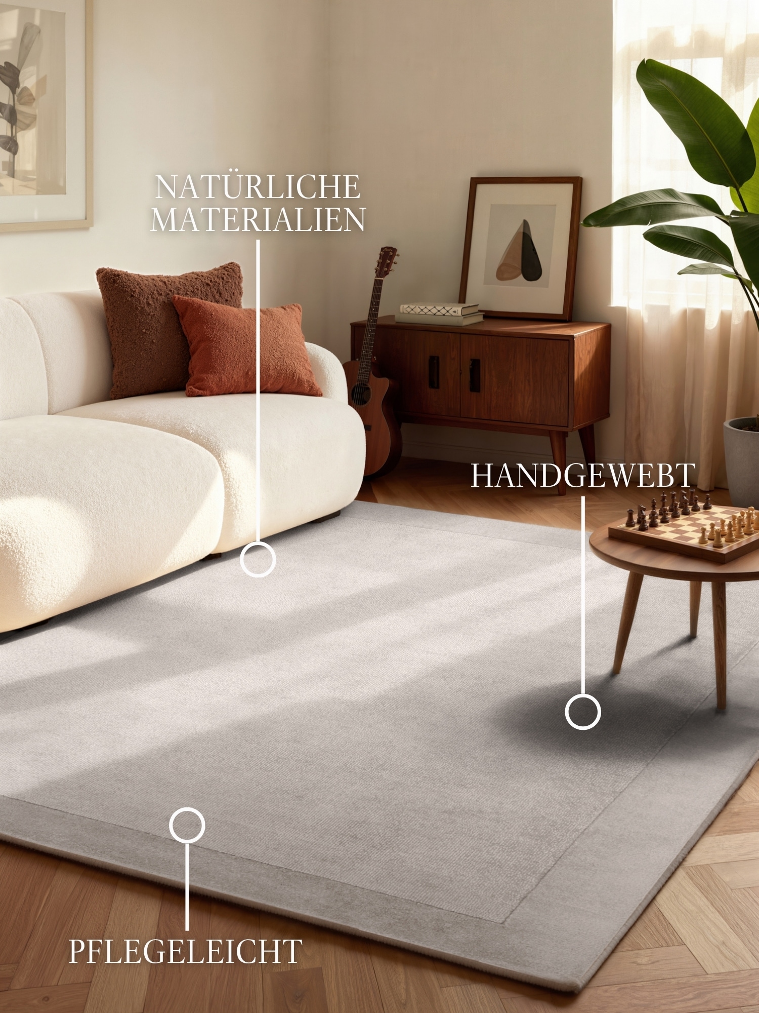 THE RUGS Villeroy & Boch 1812 Kari Handmade Soft Wool Blend Bordered Rug in Grey | Size: 200cm x 300cm