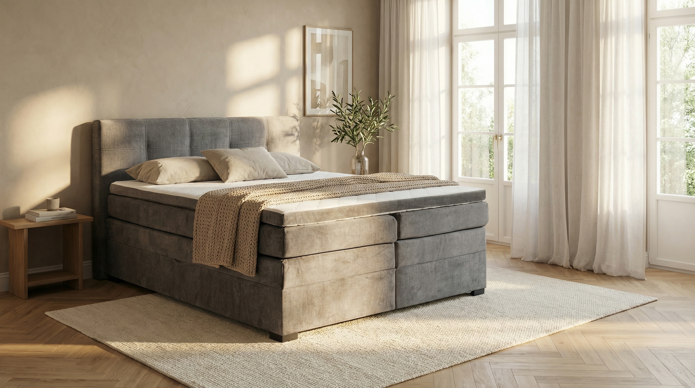 ED EXCITING DESIGN Lit boxspring »Fanes mit Komforteinstiegshöhe von 73cm« erhältlich in 180x200cm, inkl. Bettkasten und 7cm Visco-Topper