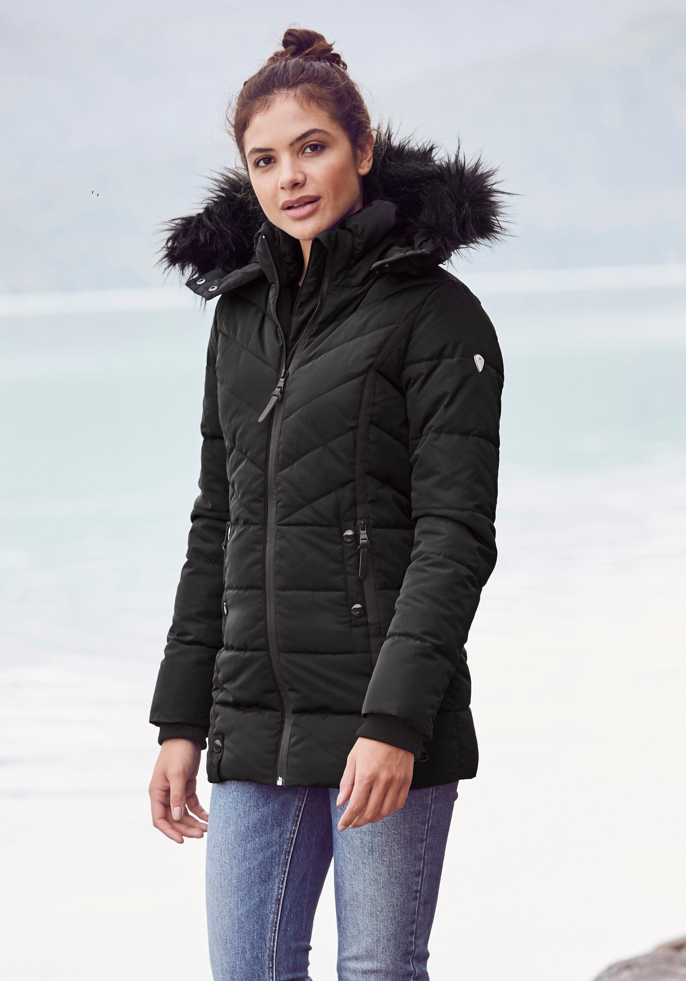 ALPENBLITZ Winterjacke Fellimitat-Kapuze versandkostenfrei Steppjacke Kapuze, voluminöser mit auf m. »Pistenglück«, hochwertige