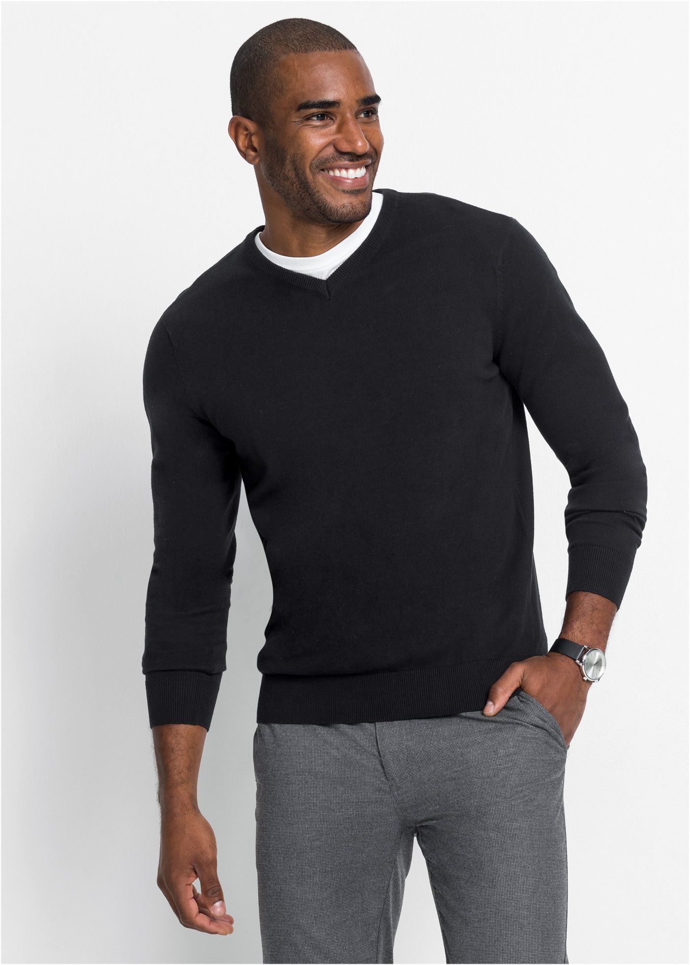 Image of bonprix Strickpullover "Feinstrickpullover in Regular Fit" aus Feinstrickmaterial, mit V-Ausschnitt, Regular Fit