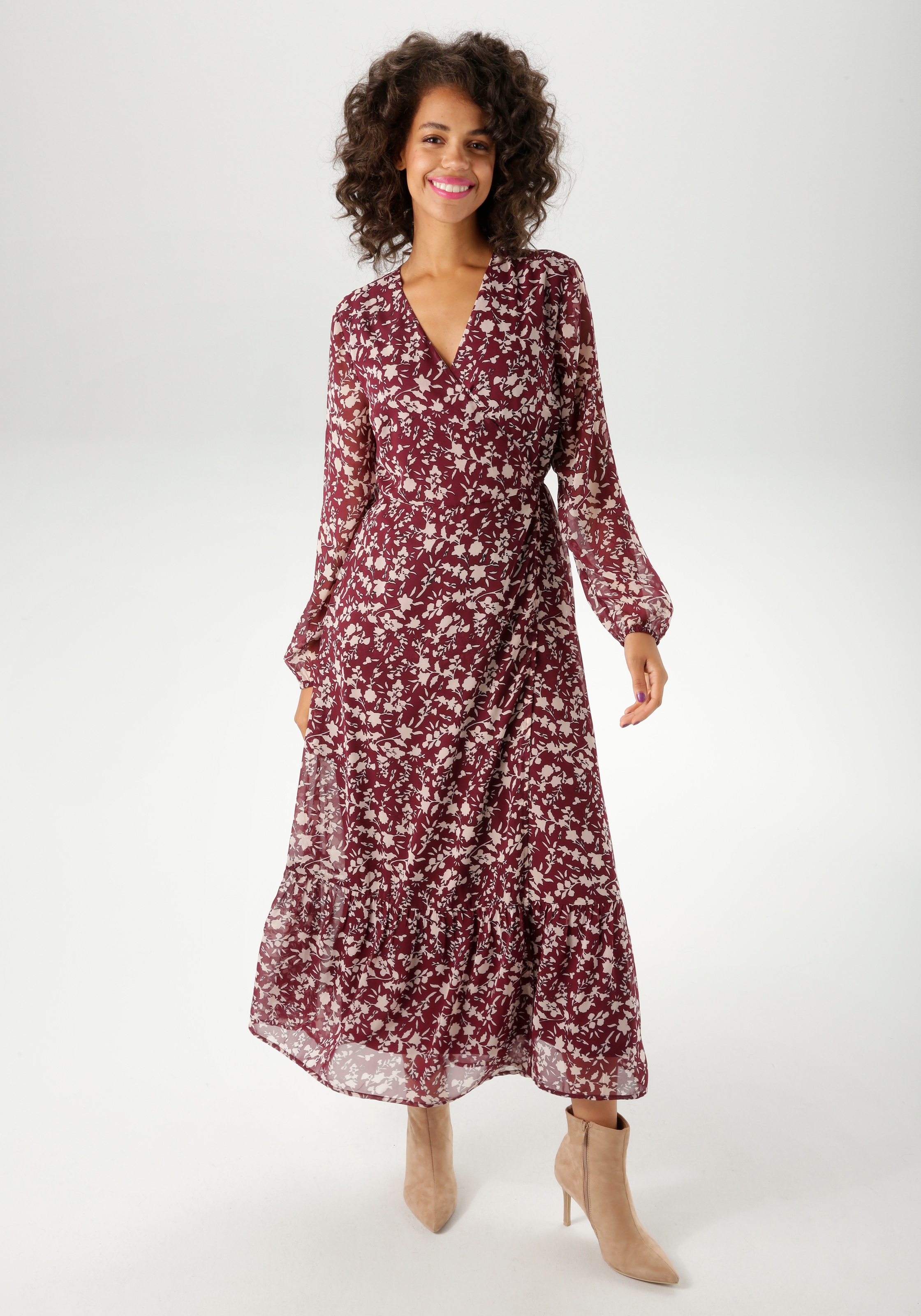 Image of Aniston CASUAL Wickelkleid mit grafischen Blumendruck - jedes Teil ein Unikat