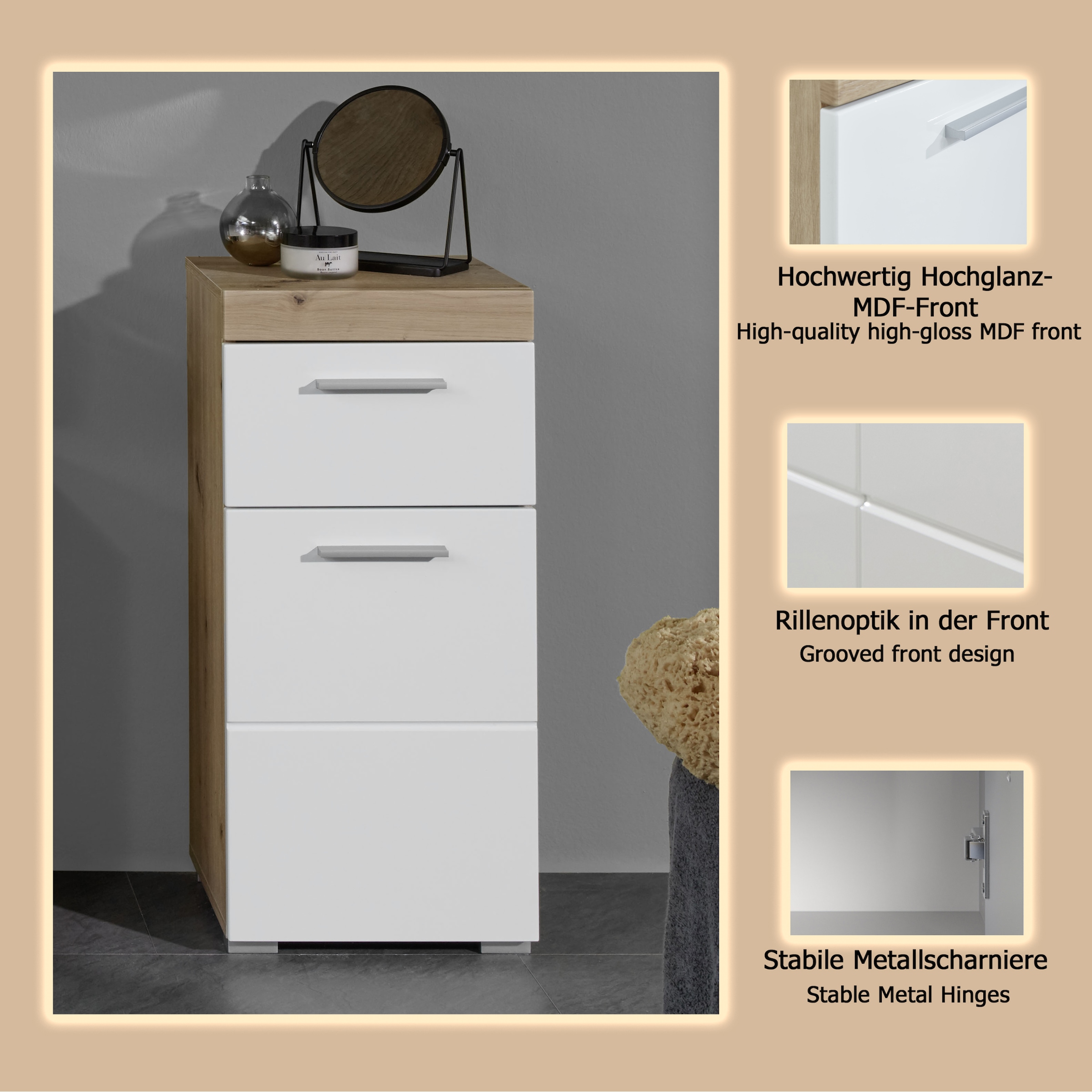 welltime Unterschrank »Avena«, Badezimmerkommode mit 1 Schublade und 1 Tür - (B/T/H) 37/31/79 cm