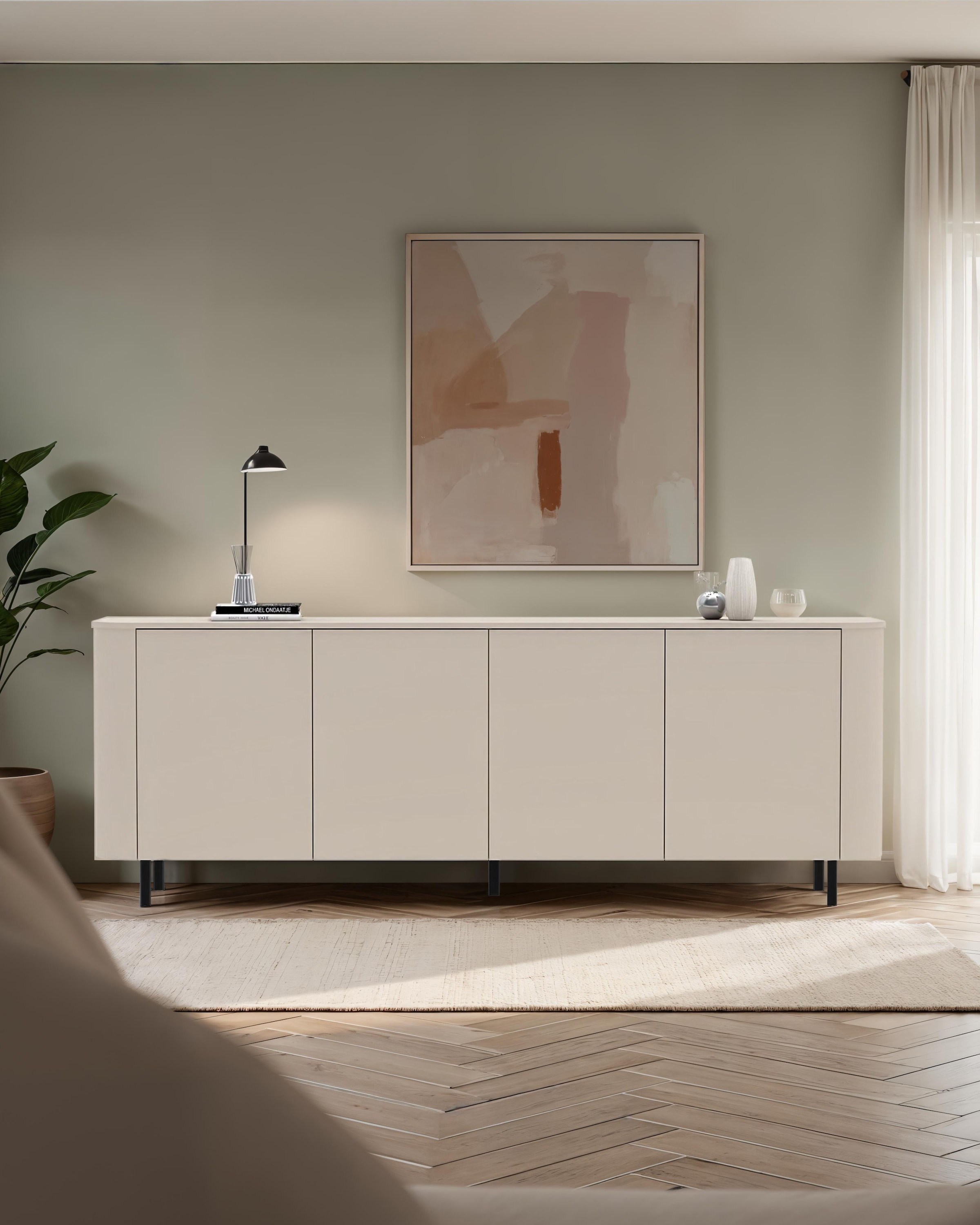 INOSIGN Sideboard »Lido, 231 cm breit, 4 Türen, Anrichte, Kommode, Stauraumschrank« Formgebogenes MDF, Stirnseiten mit Rundung, Push-to-open, Metallfüsse