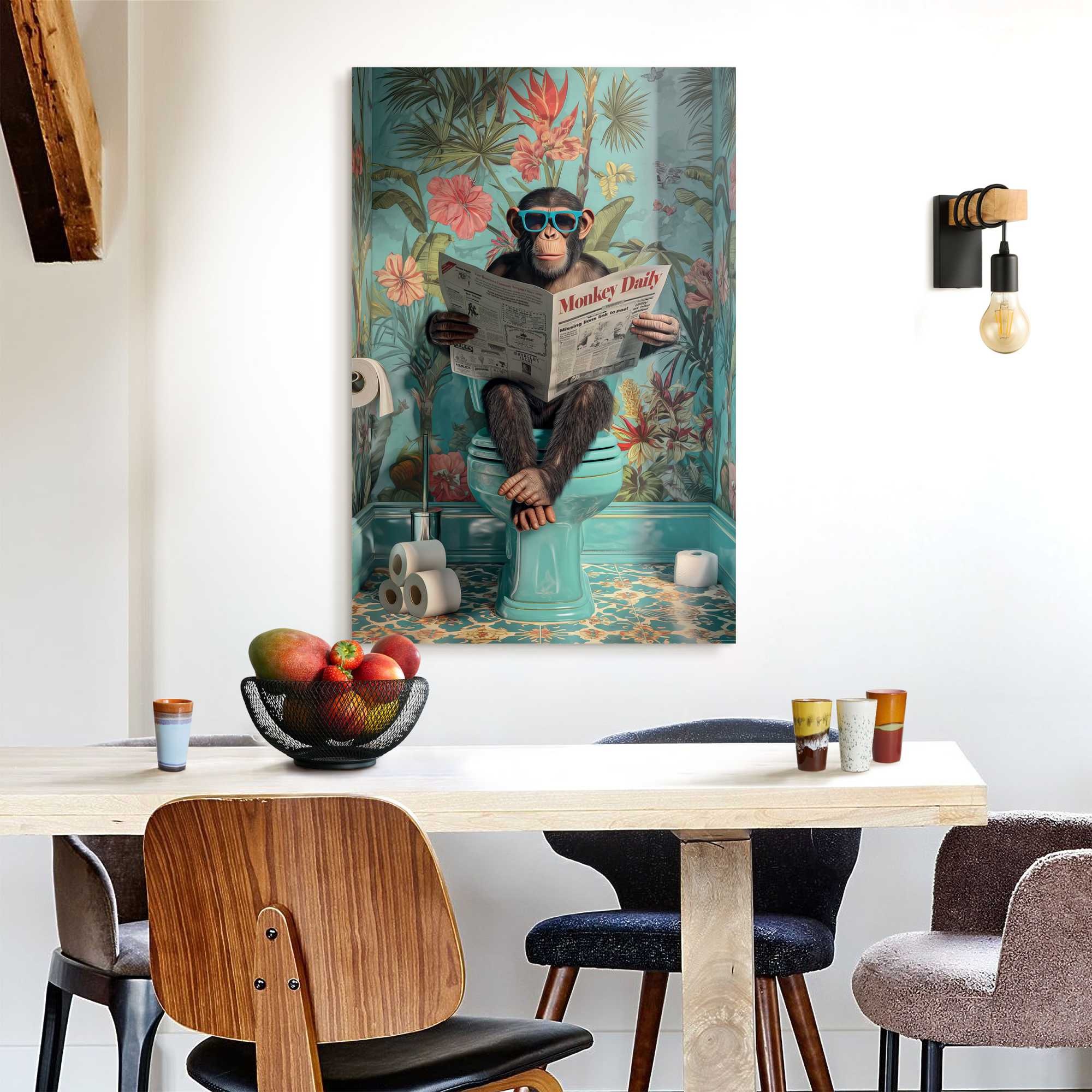 Image of Reinders Deco-Panel "Affe auf der Toilette" Humor 1 Stk. tlg. Toilette - Blau - MDF - Humor - 60x90 cm