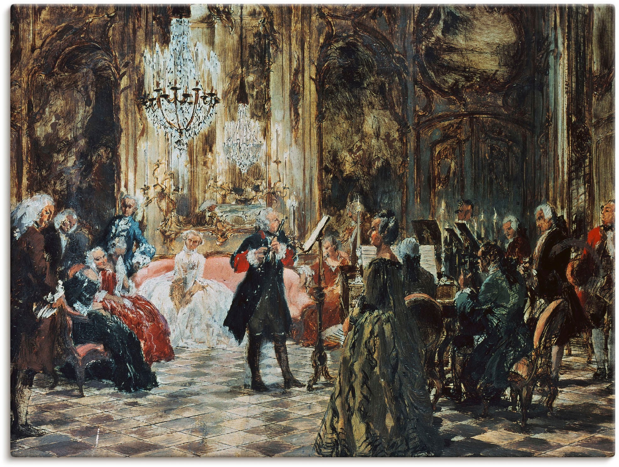Image of Artland Leinwandbild "Flötenkonzert Friedrich des Grossen." Orchester & Bands 1 Stk. tlg. auf Holzrahmen gespannt
