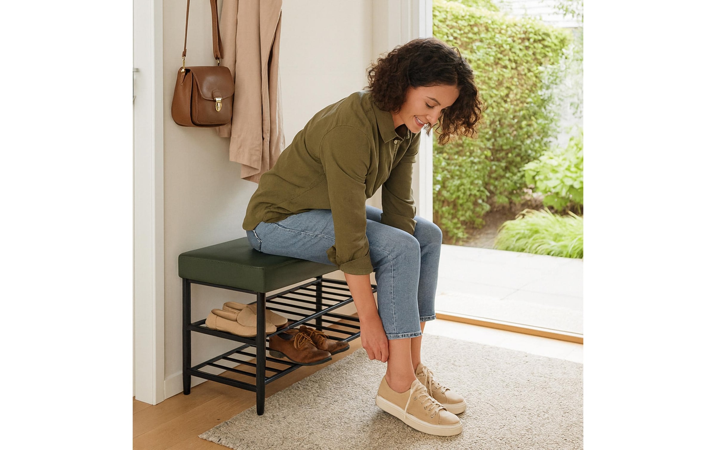 relaxdays Banc à chaussures »mit zwei Ablagen 100 x 50 cm«