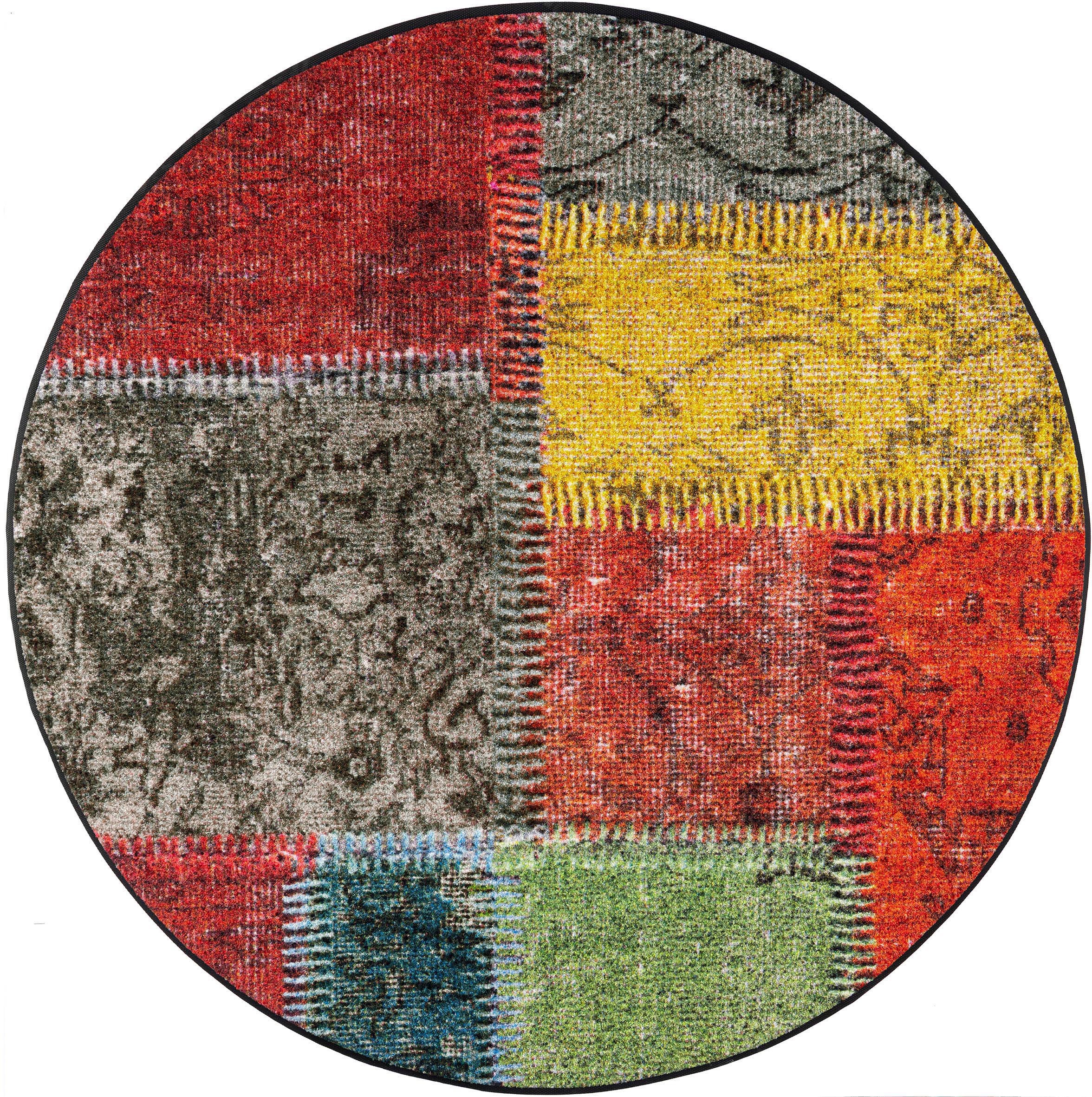 Image of wash+dry by Kleen-Tex Fussmatte »Vintage Patches«, rund, 7 mm Höhe, Schmutzfangmatte, modernes Patchwork Design, rutschhemmend, waschbar bei Ackermann Versand Schweiz