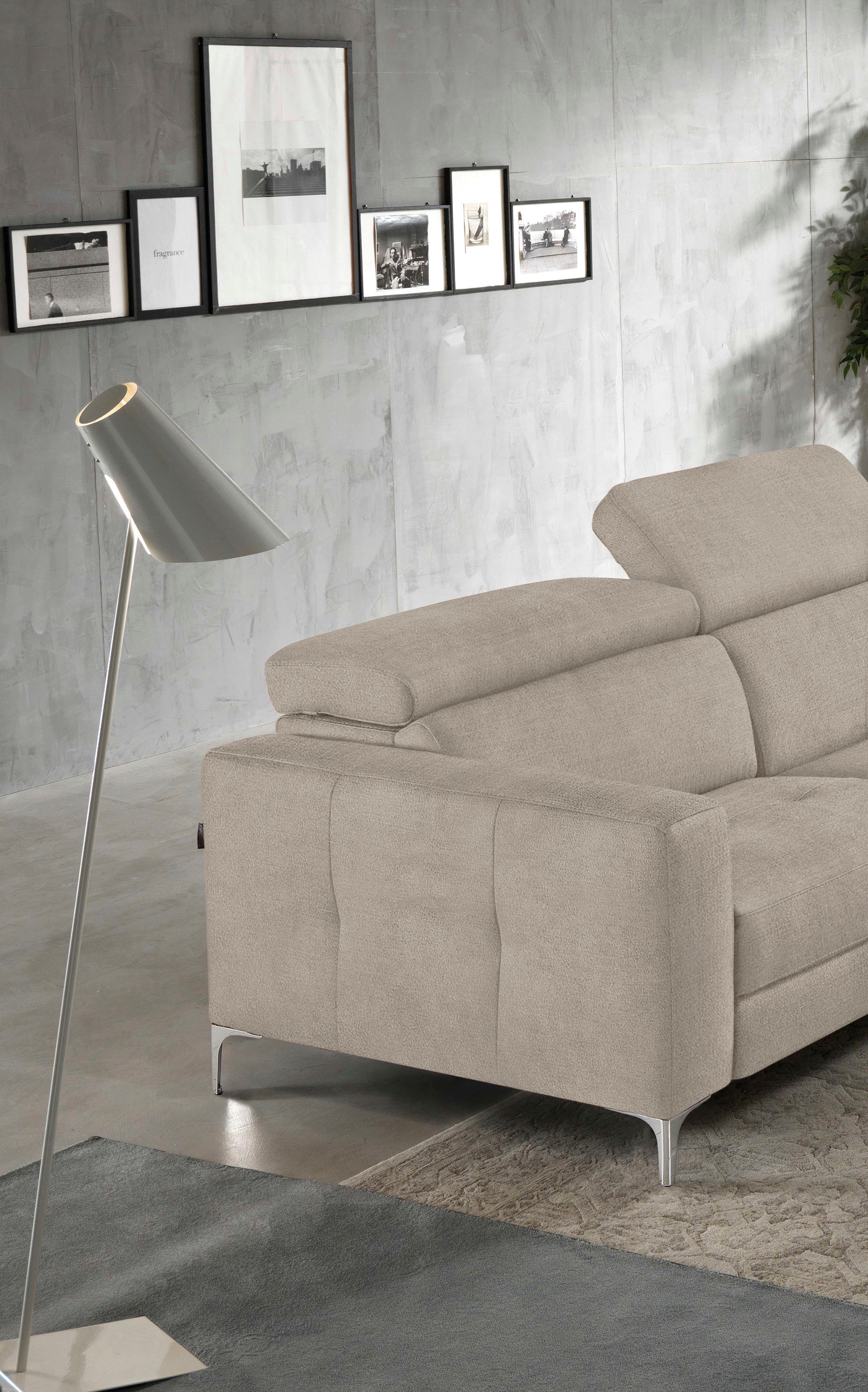 Egoitaliano Ecksofa »Matt, hoher Sitzkomfort und aufwendige Detailverarbeitung, L-Form« mit Ottomane, inkl. verstellbarer Kopfteile zum Relaxen