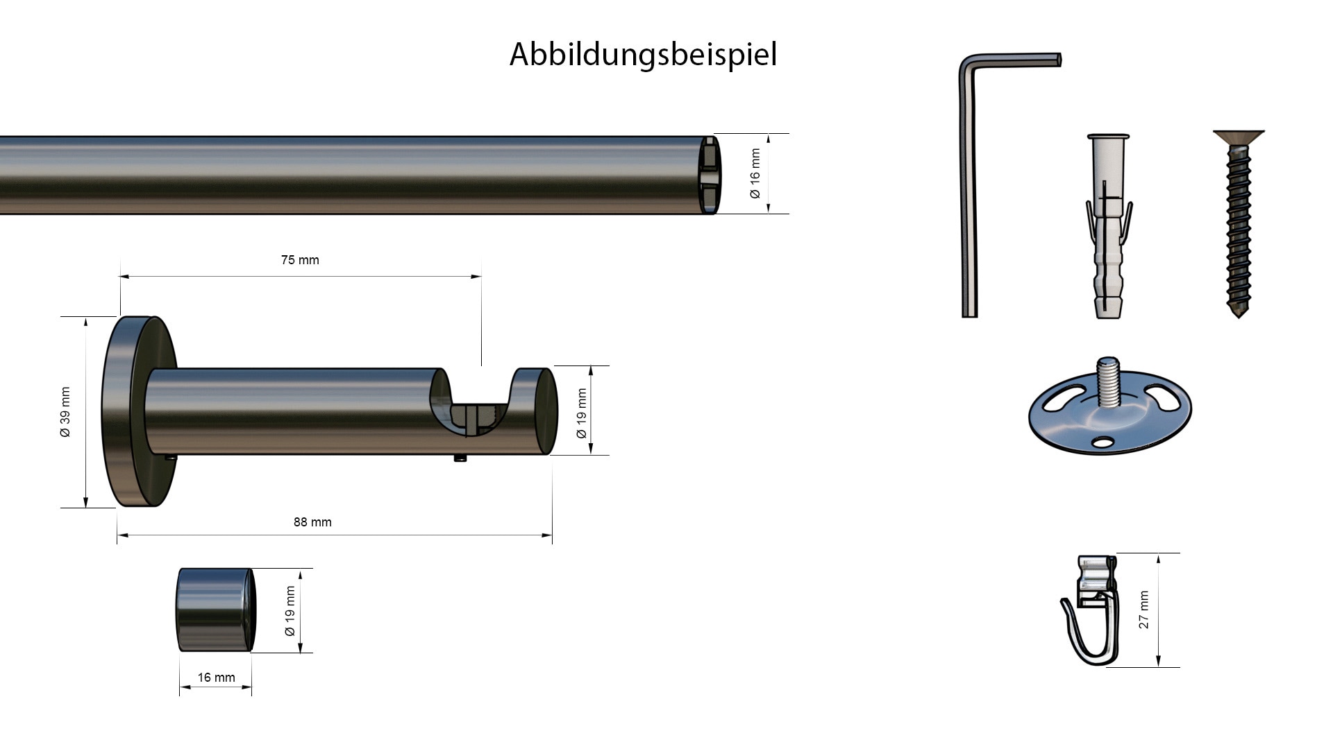 indeko Gardinenstange »Consul« Ø 16 mm 1 läufig-läufig Wunschmasslänge Innenlauf Komplett-Set inkl. Gleitern und Montagematerial