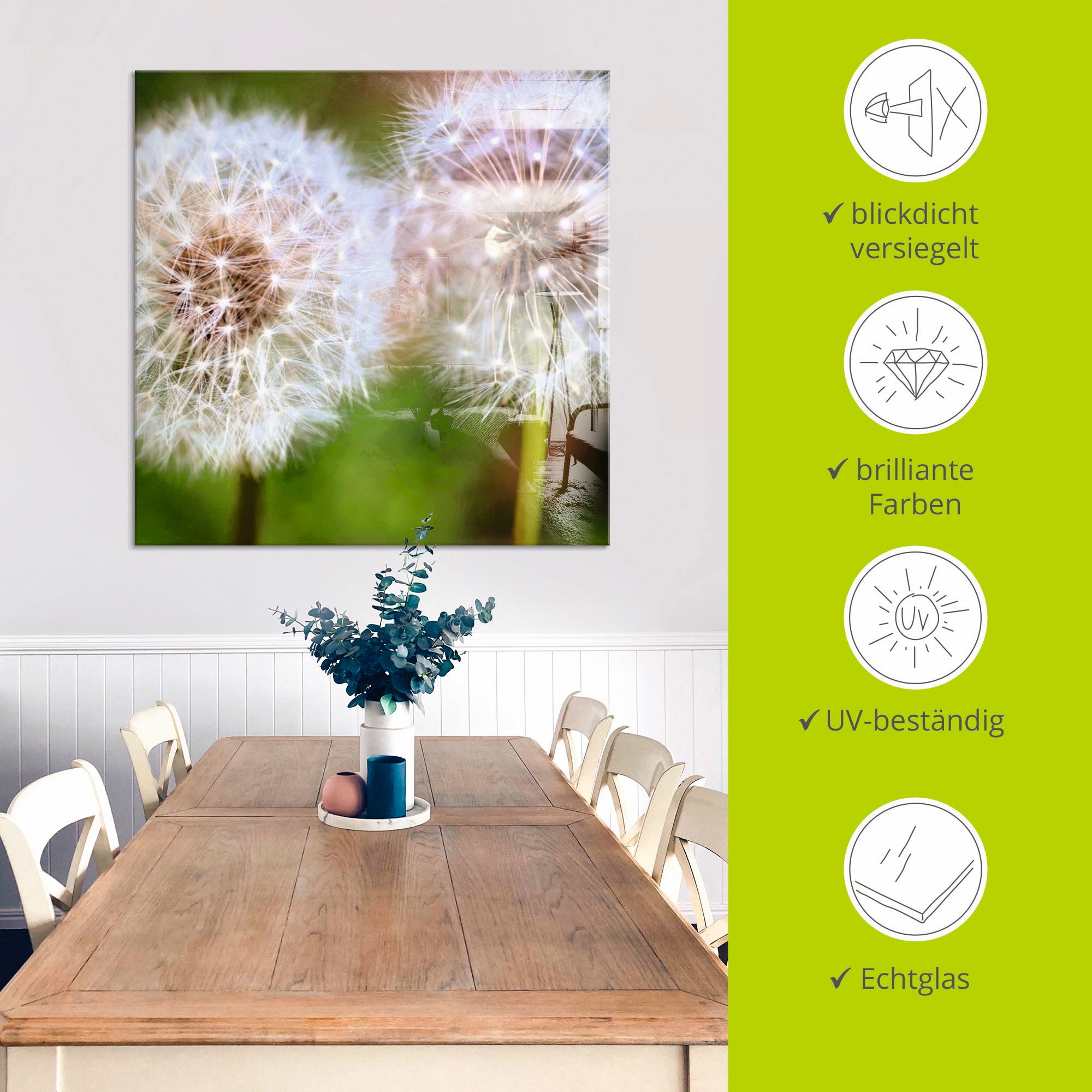 Artland Glasbild »Pusteblume Zweisamkeit«, Blumen, (1 St.), in verschiedenen Grössen