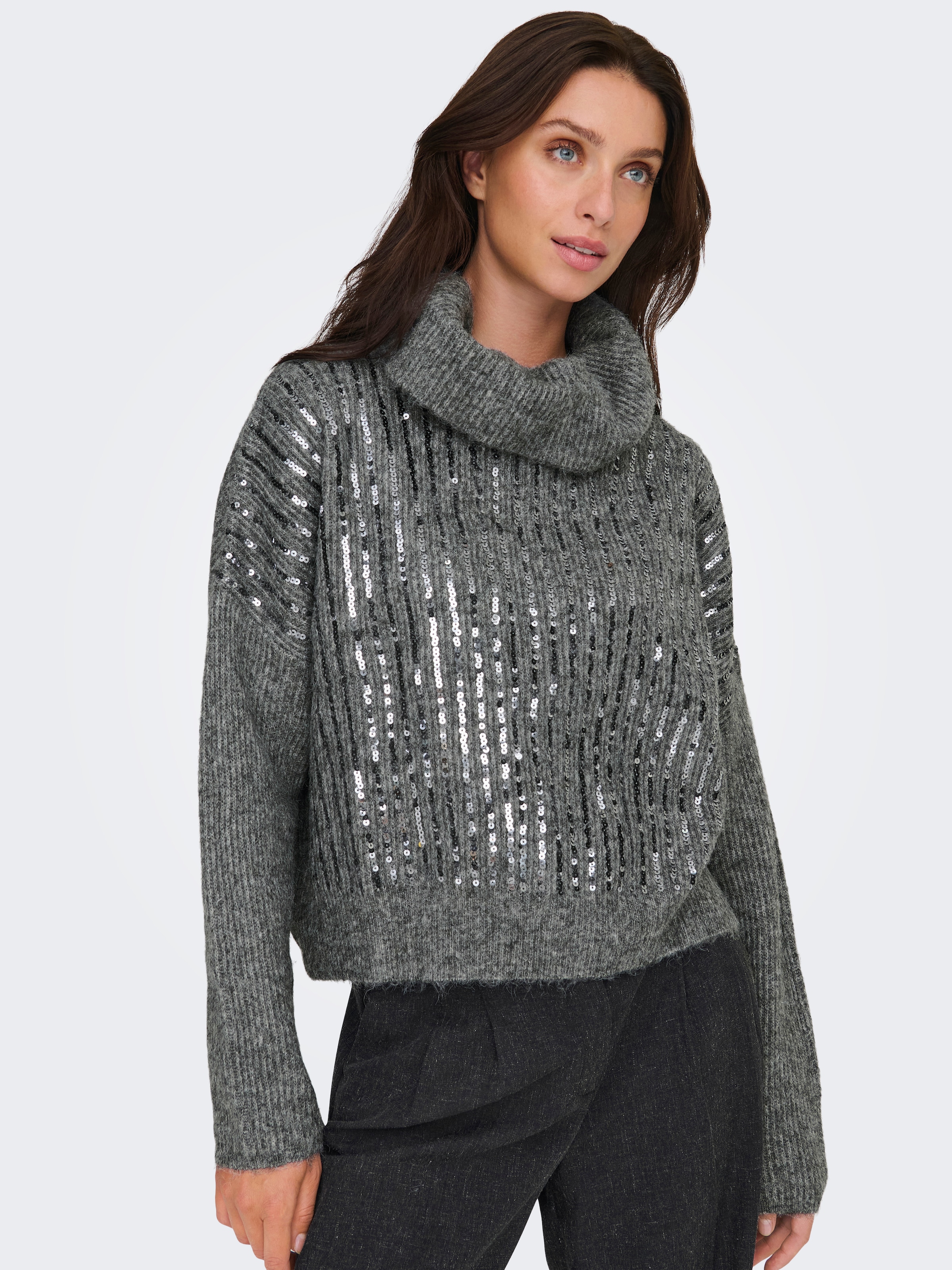 ONLY Pull à col roulé »ONLMIU LS COWL NECK SEQUIN EX KNT« mit Pailletten-Details
